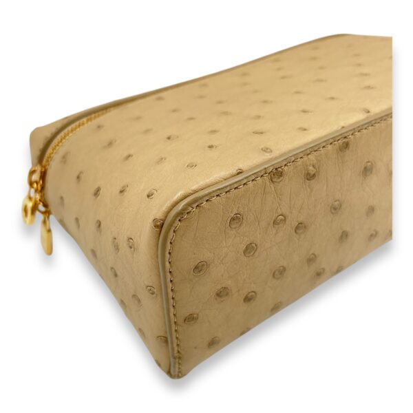 Extra Pocket 19 Beige Top Handle Bag in Ostrich, Gold hardware - Image 8