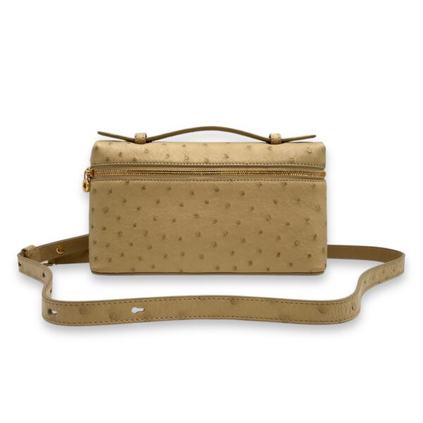 Extra Pocket 19 Beige Top Handle Bag in Ostrich, Gold hardware - Image 12