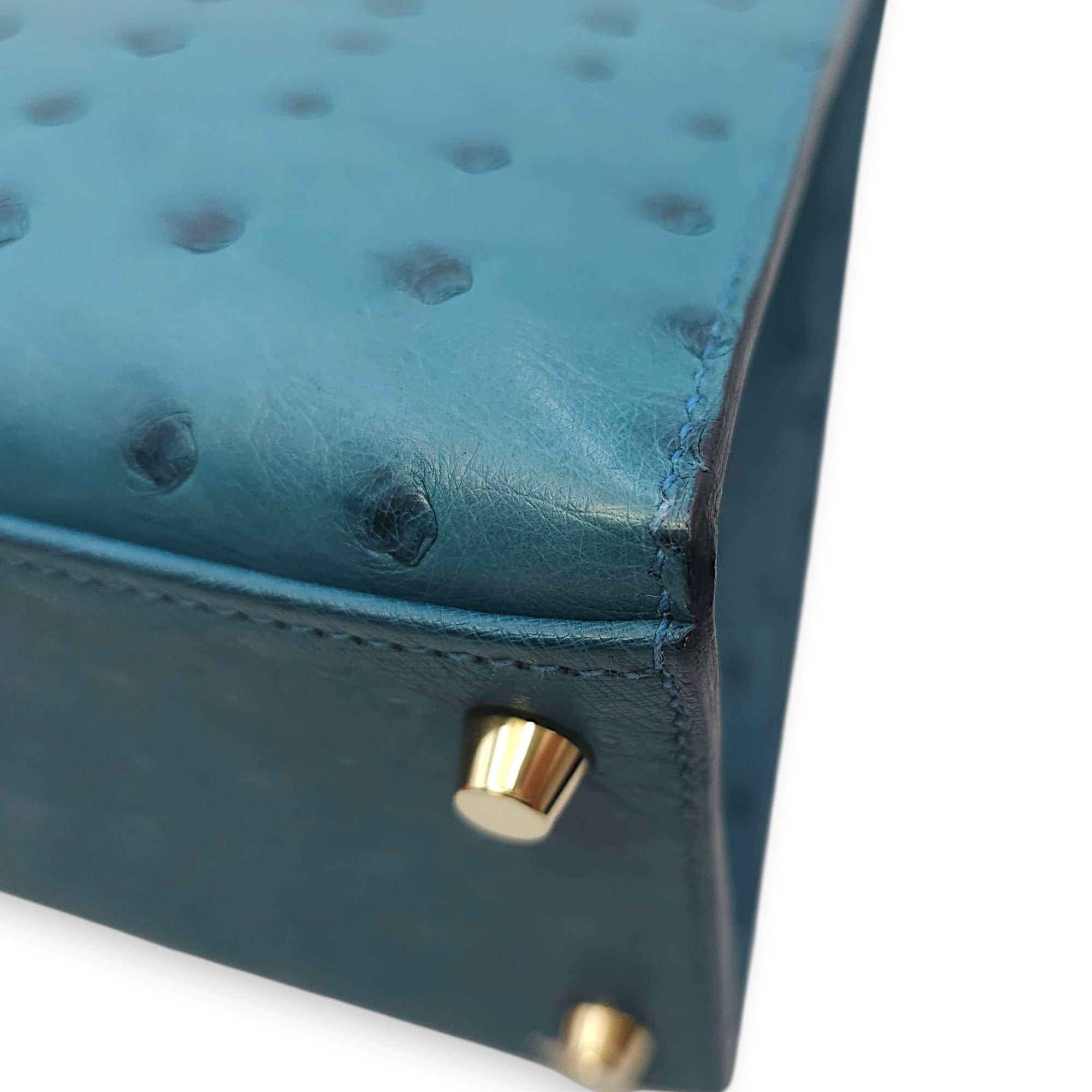 Sellier Kelly 28 Blue Cobalt in Ostrich, Gold hardware - Image 21