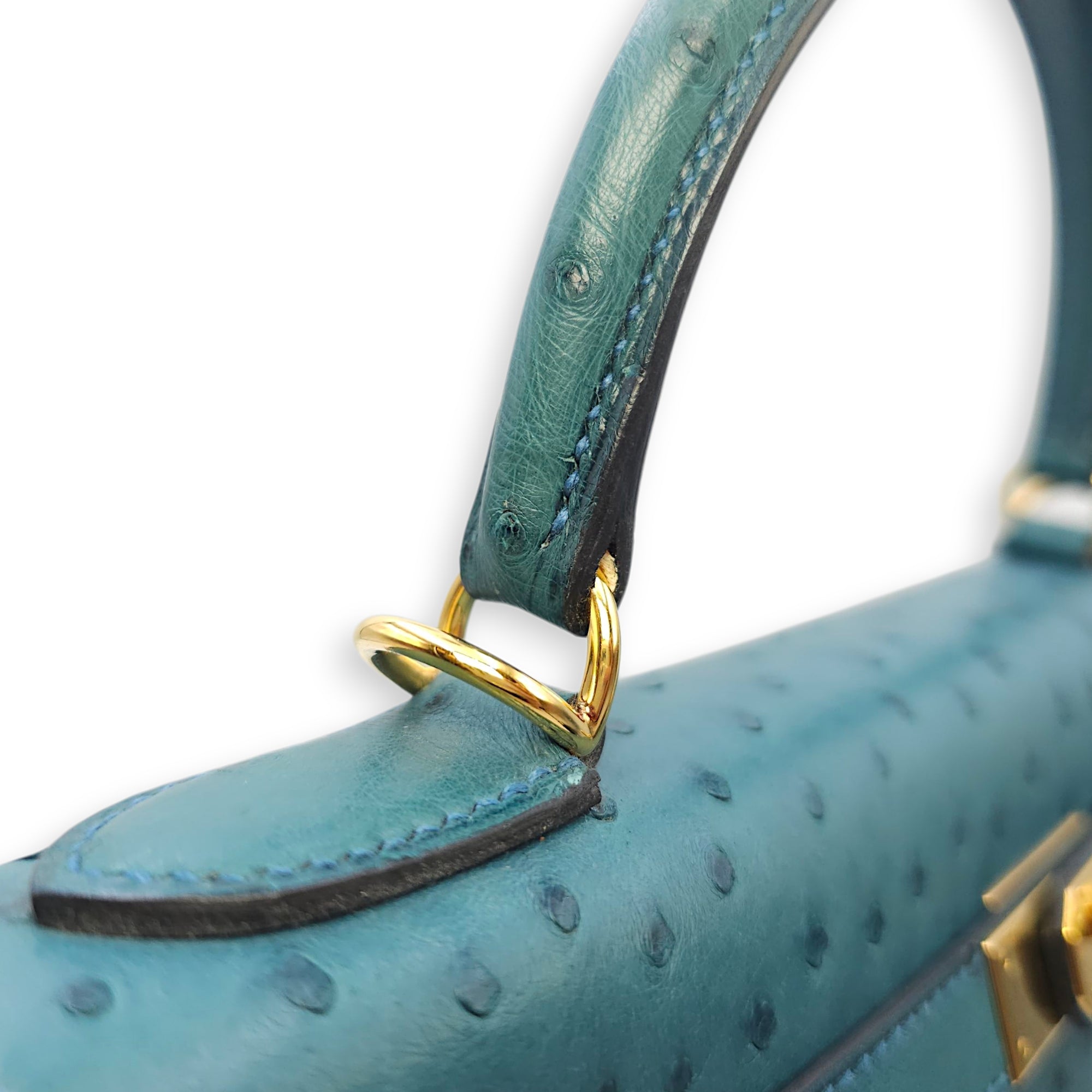 Sellier Kelly 28 Blue Cobalt in Ostrich, Gold hardware - Image 8