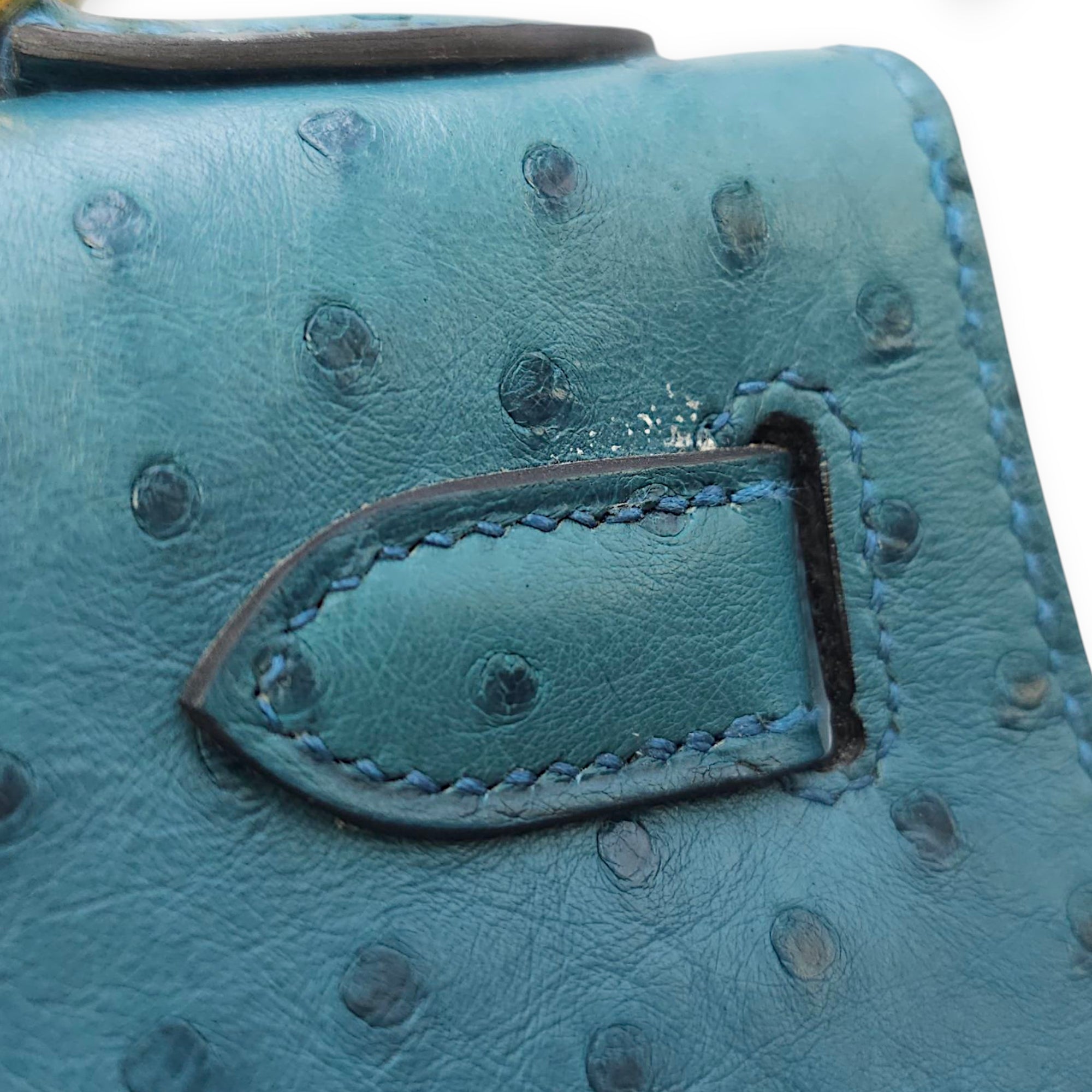 Sellier Kelly 28 Blue Cobalt in Ostrich, Gold hardware - Image 5