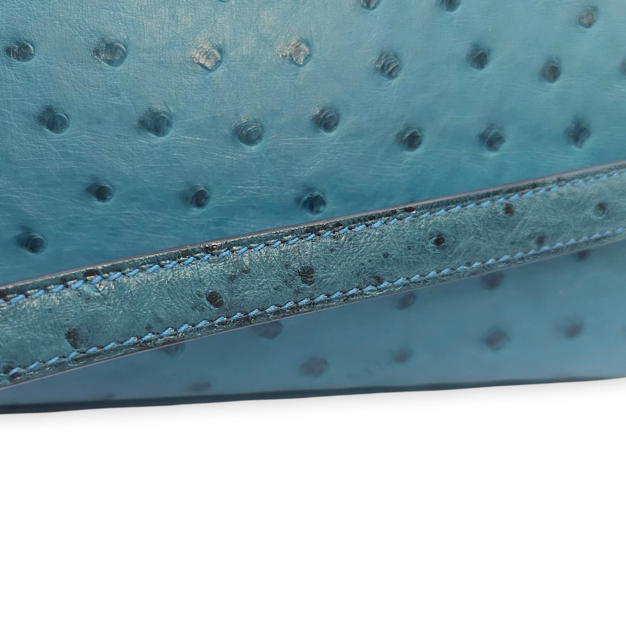 Sellier Kelly 28 Blue Cobalt in Ostrich, Gold hardware - Image 16