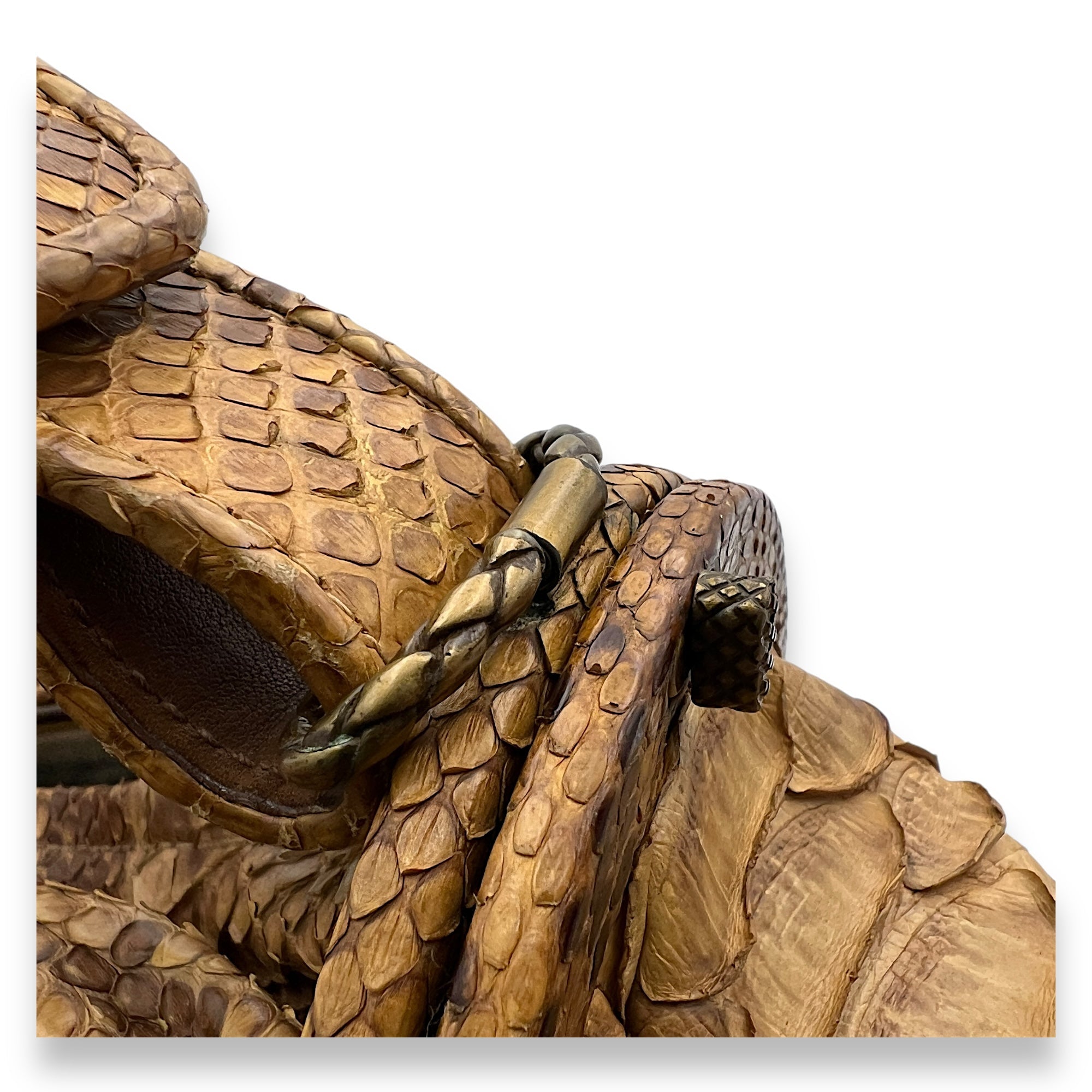 Duette Brown Shoulder Bag in Python Leather, Brushed Gold hardware - Image 12