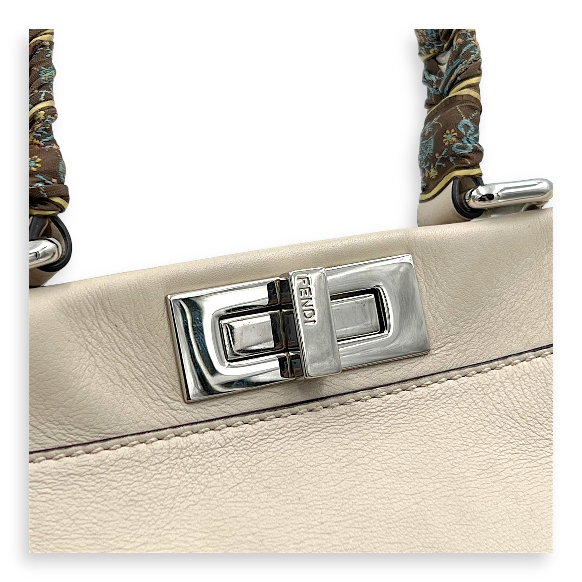 Peekaboo Medium Beige Top Handle Bag in Nappa Leather, Silver hardware - Image 9