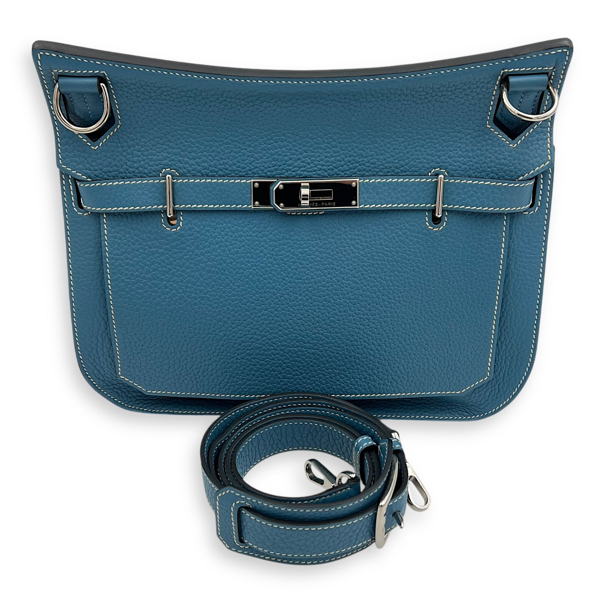 Jypsiere 28 Blue Shoulder Bag in Clemence, Palladium hardware - Image 15