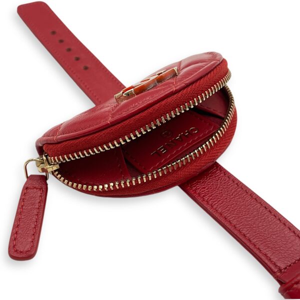 20S Wristlet Zipped Coin Purse 8.5x5x1.5cm/ Strap Length 24cm Red Coin Purse in Shiny lambskin, Gold hardware - Image 4