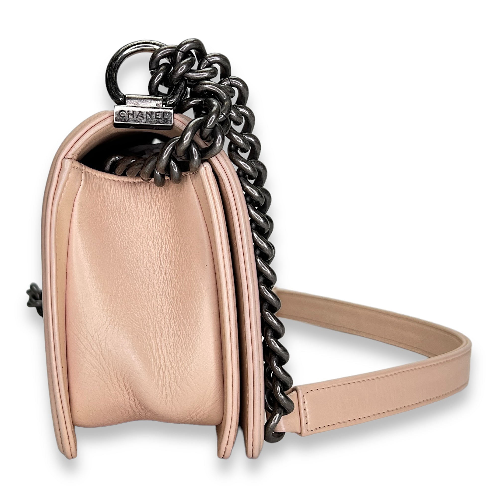 Boy Crossbody Bag Medium Beige in Calfskin , Ruthenium Hardware - Image 5