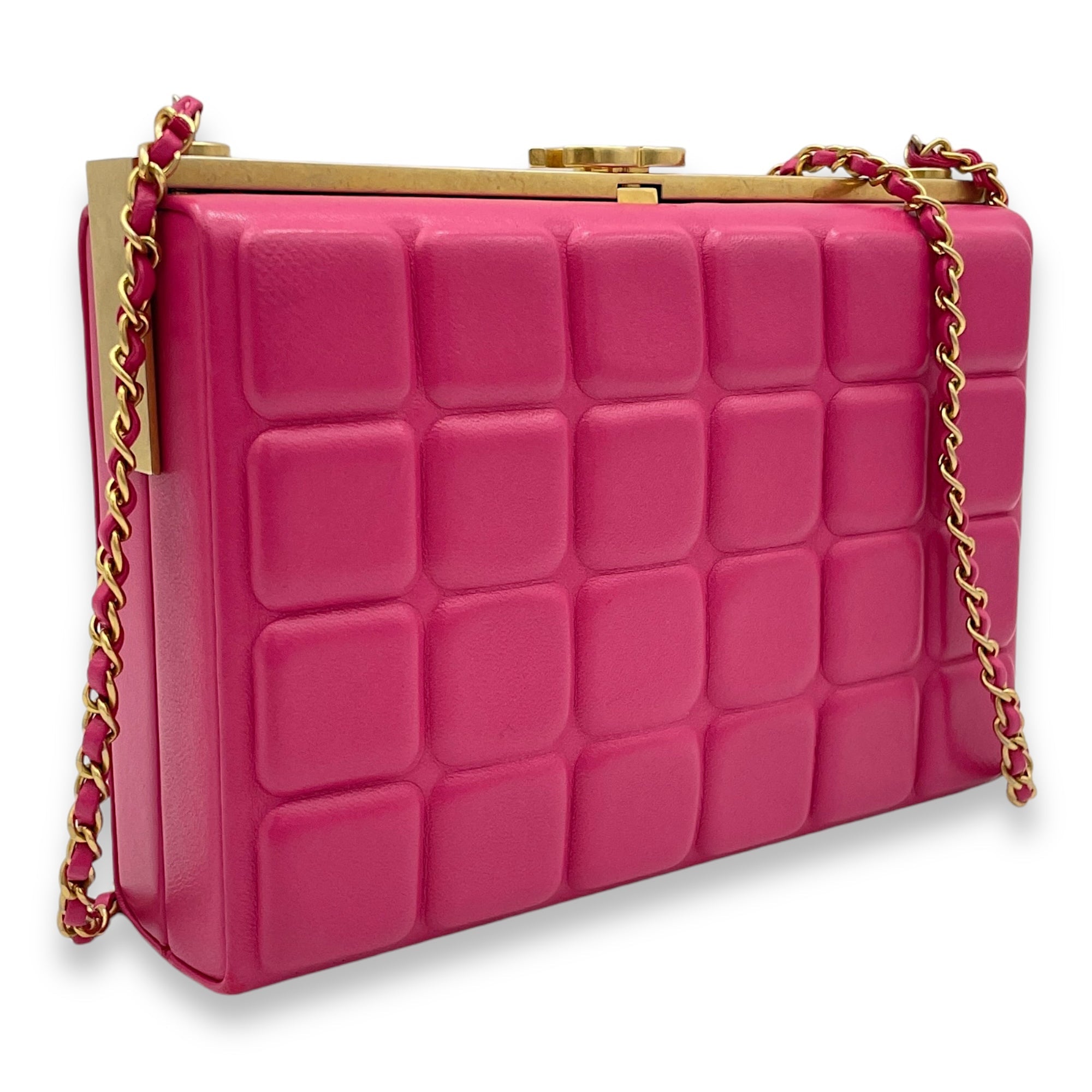 Choco Bar Pink Vanity Bag in Lambskin, Gold hardware - Image 3