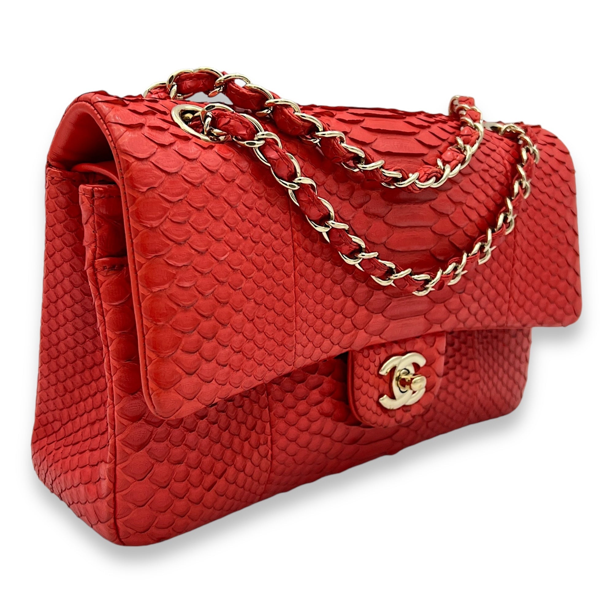 Classic Double Flap Medium Shoulder bag in Python leather, Gold Hardware - Image 4