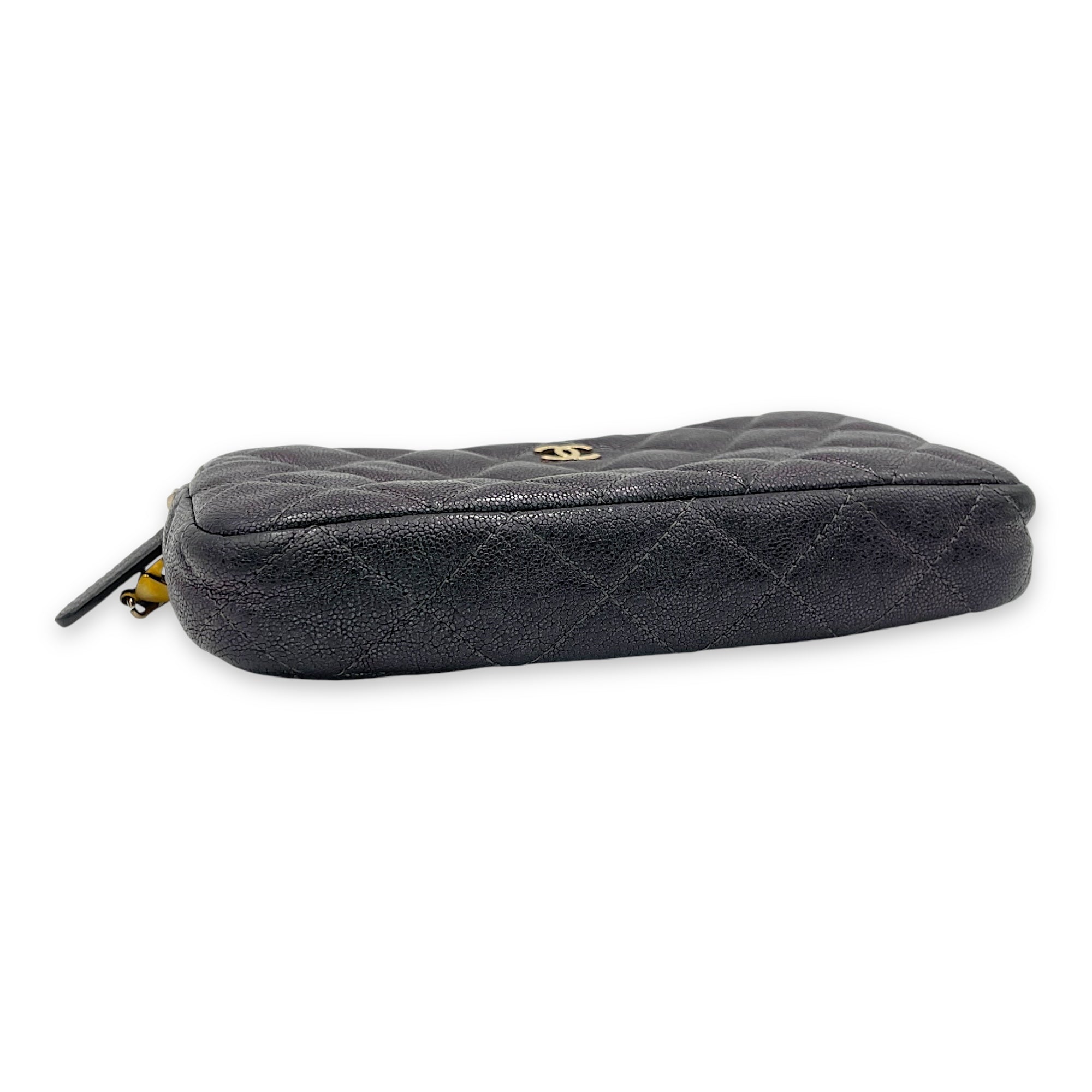 Double Zipped Clutch Iridescent in Caviar Leather, Gold hardware - Image 6