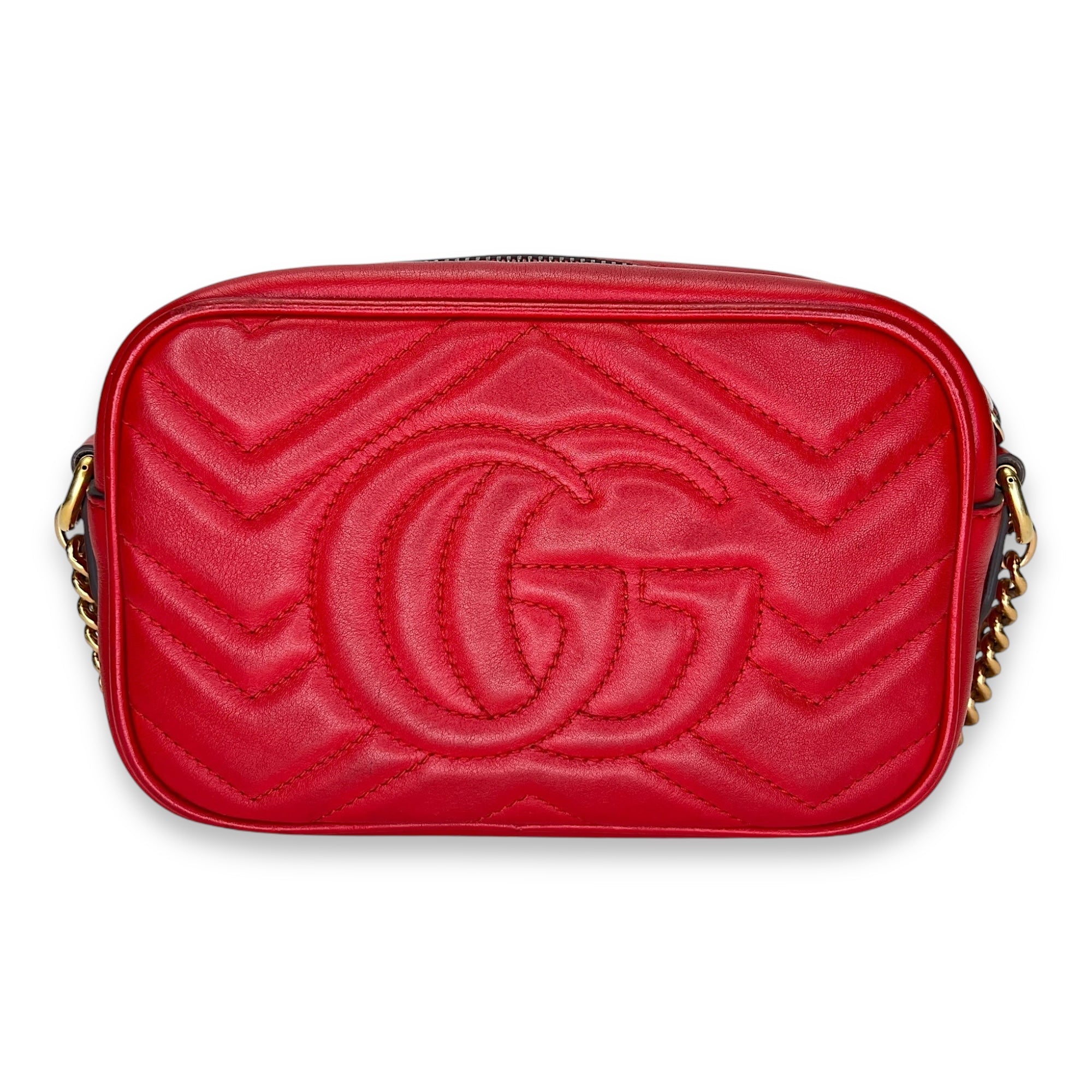 GG Marmont NA Crossbody Bag Red in Calfskin, Gold - Image 3