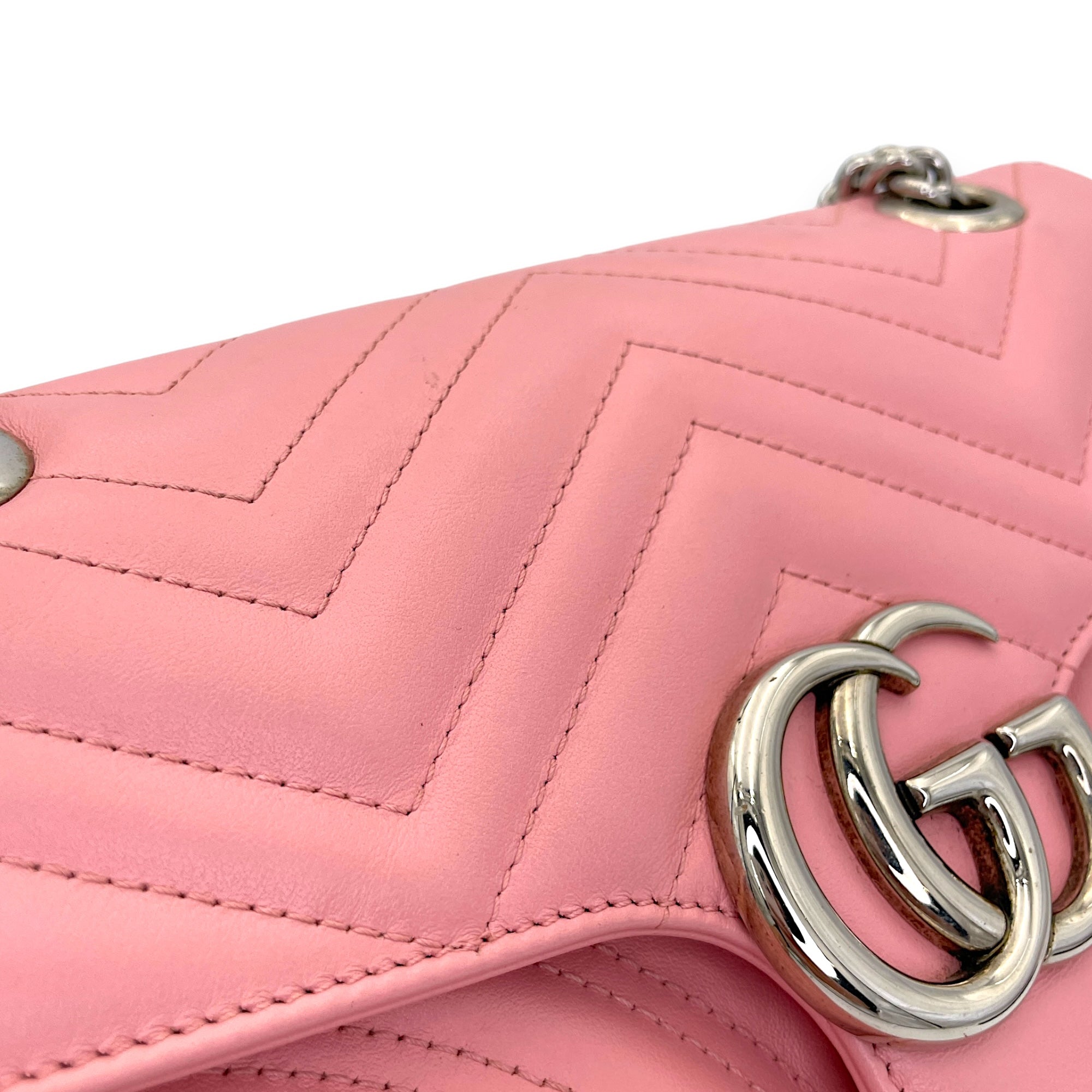 GG Marmont Small Pink Shoulder Bag in Calfskin, Silver hardware - Image 6
