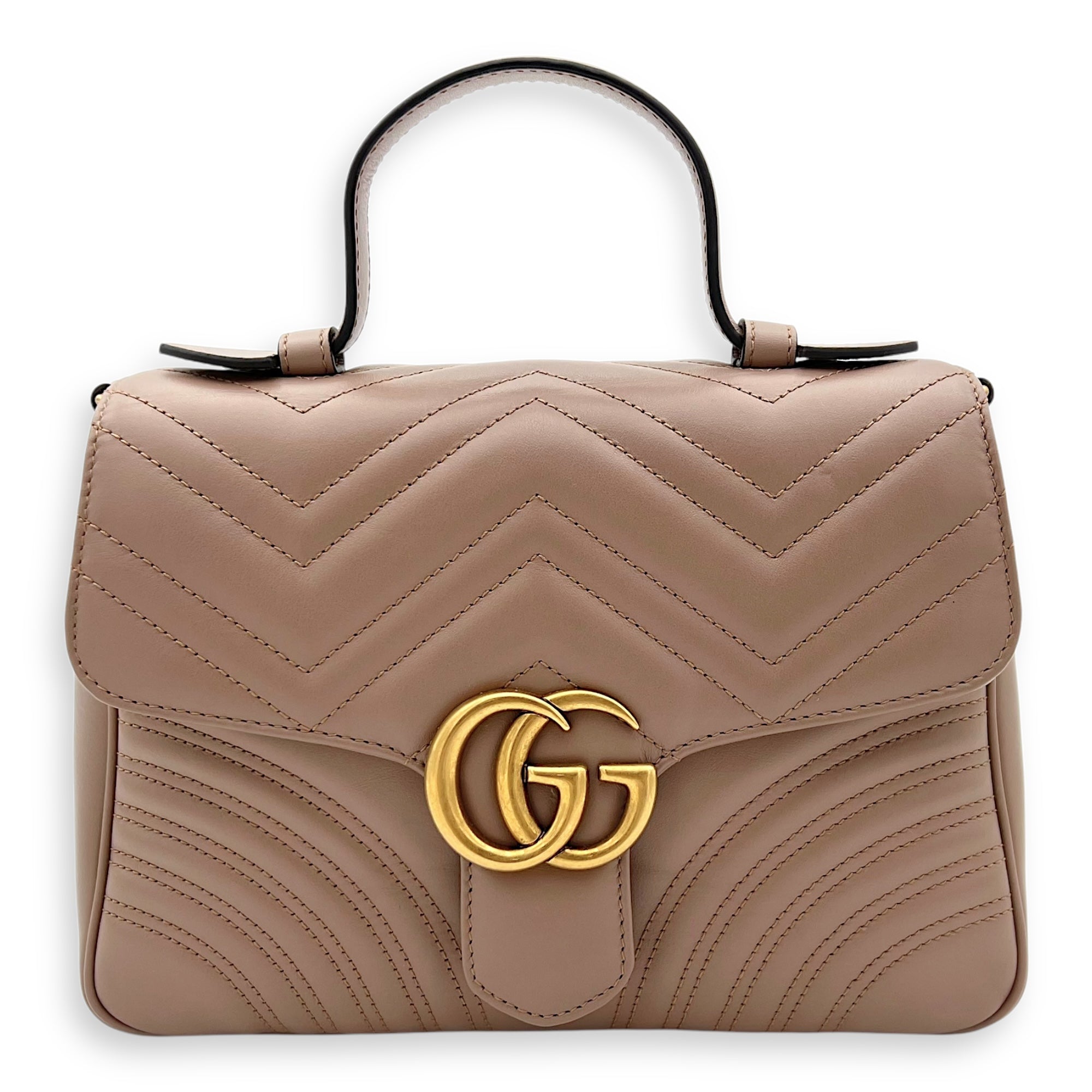 GG Marmont Top Handle Bag Beige in Calfskin, Gold hardware
