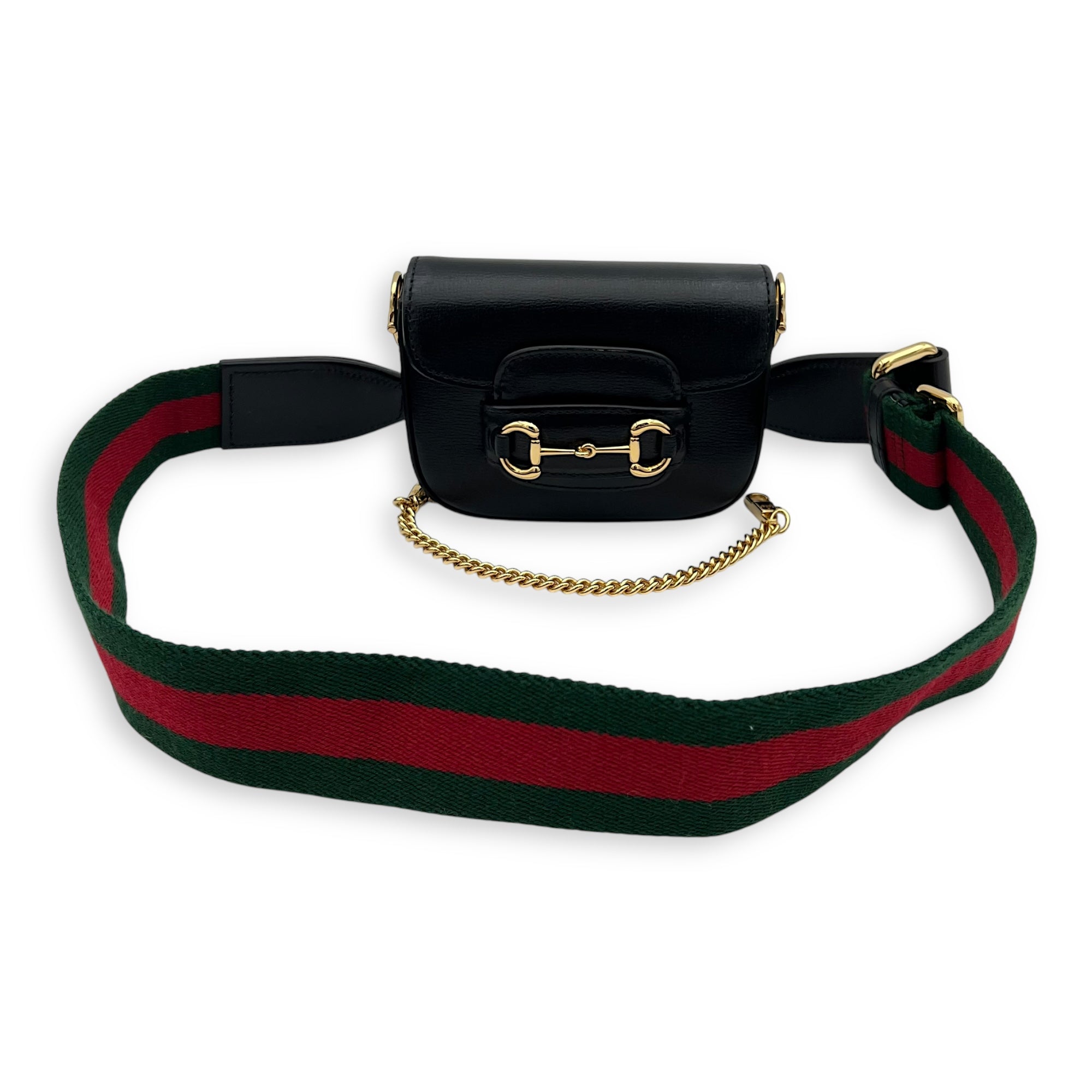 Horsebit 1955 Black Belt Bag in Calfskin, Gold hardware - Image 12