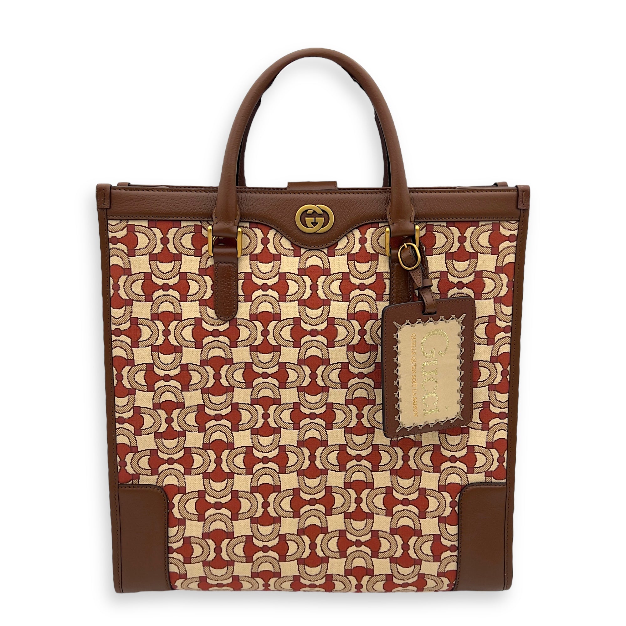 Interlocking G Red Tote Bag in Jacquard, Gold hardware