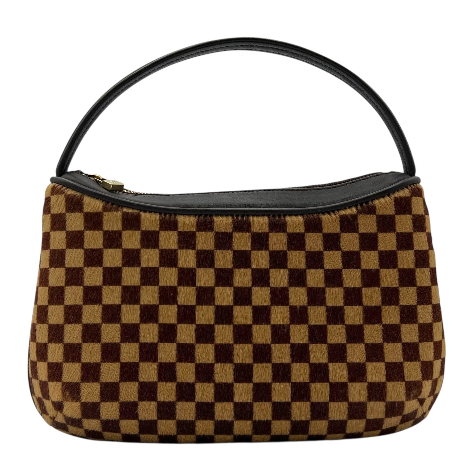 Damier Sauvage Tigre Brown Top Handle Bag in Pony Hair, Gold hardware