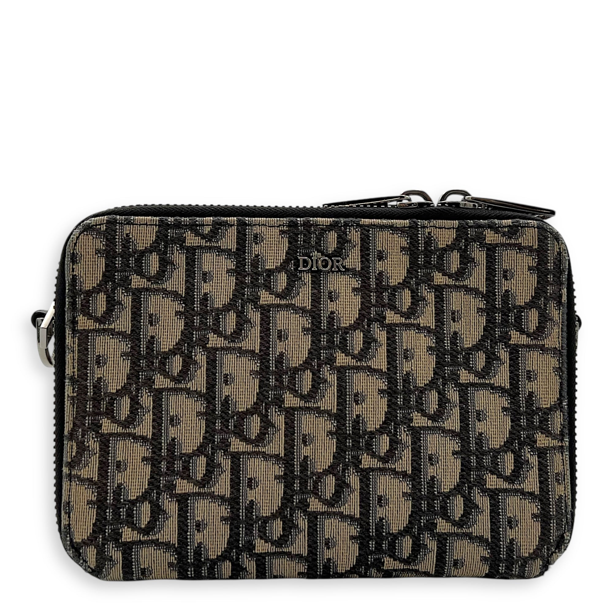 Zipped Pouch Oblique Blue Crossbody Bag in Jacquard, Silver hardware