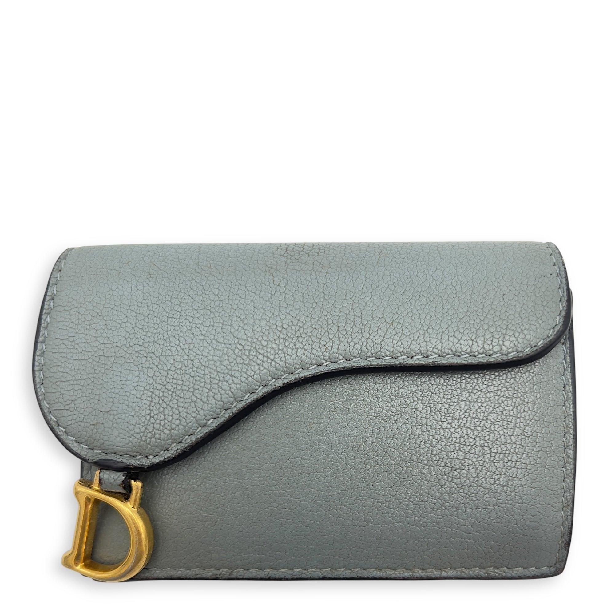 Saddle Blue Card Holder in Calfskin, Gold hardware