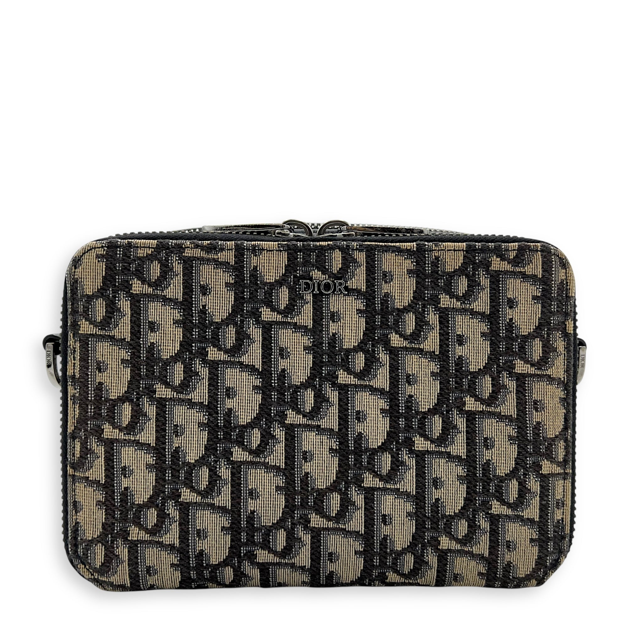 Oblique Mini Blue Camera Bag in Jacquard, Silver hardware