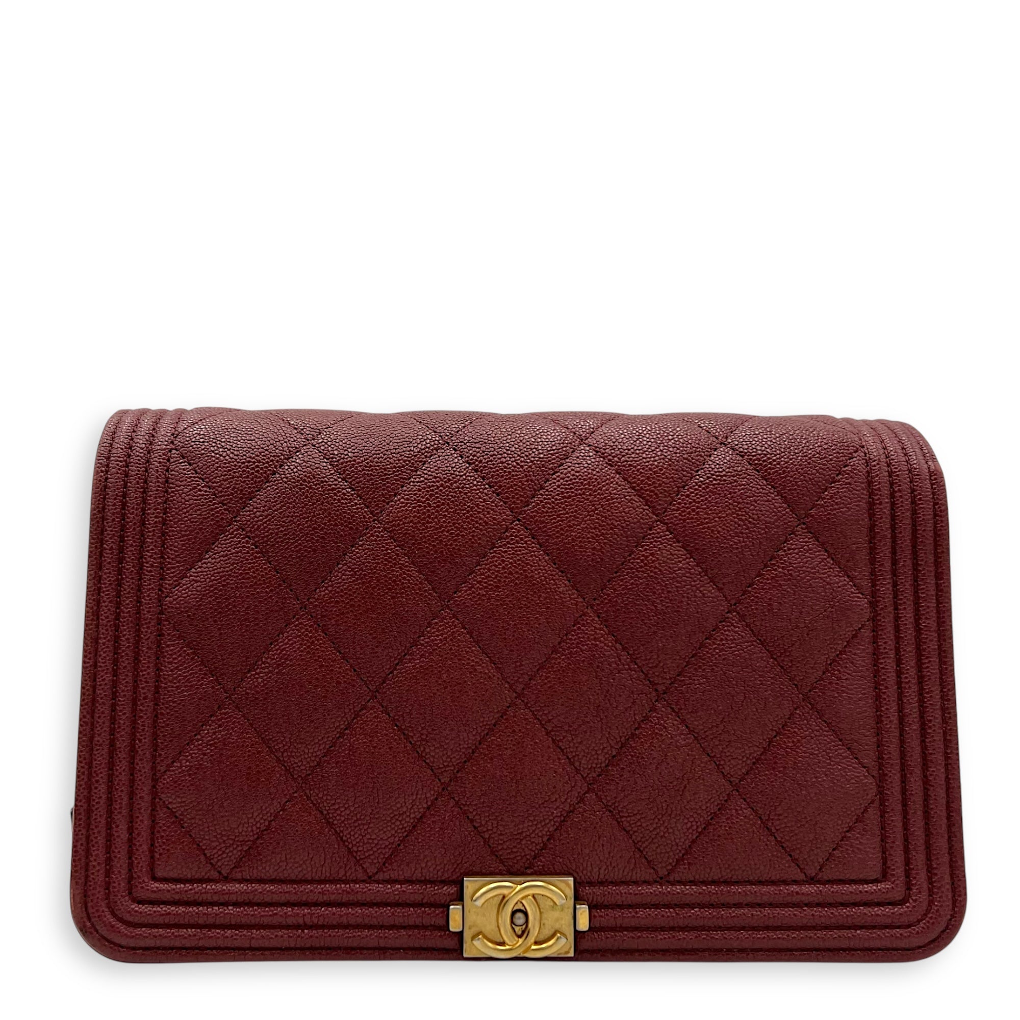 Boy Wallet On Chain Red in Caviar Leather, Gold hardware