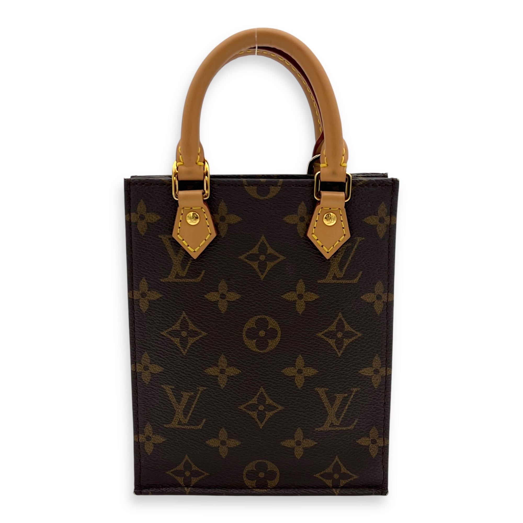 Sac Plat Top Handle Bag Petite Brown in Monogram Coated Canvas, Gold hardware