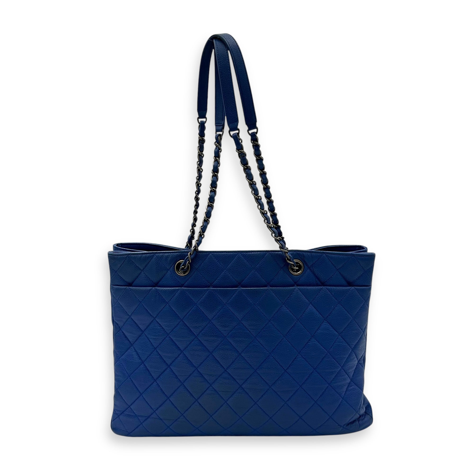 CC Quilted Blue Tote Bag in Caviar Leather, Ruthenium hardware - Image 3