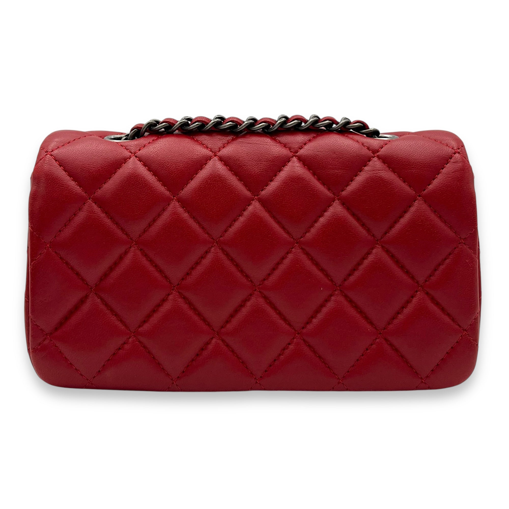 Classic Mini Rectangle Red Crossbody Bag in Lambskin, Ruthenium hardware - Image 3