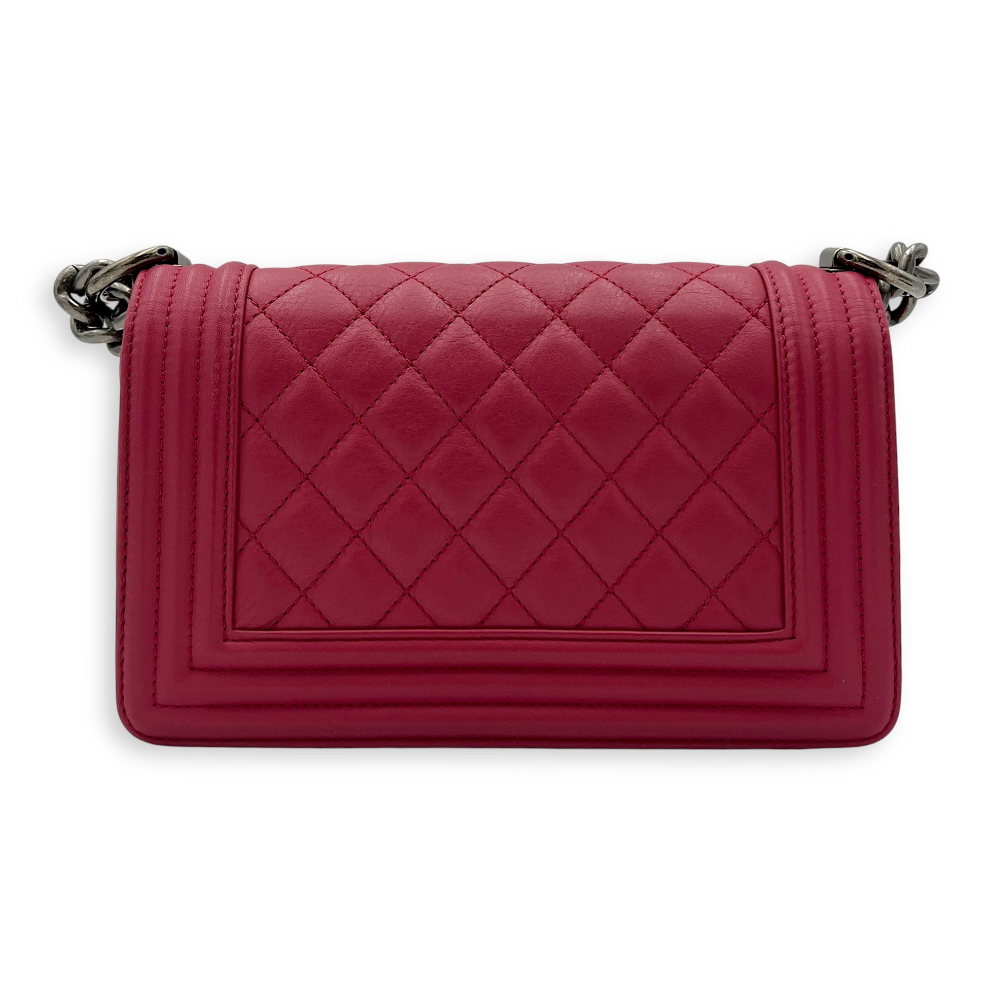 Boy Shoulder Bag Pink in Calfskin, Ruthenium hardware - Image 3