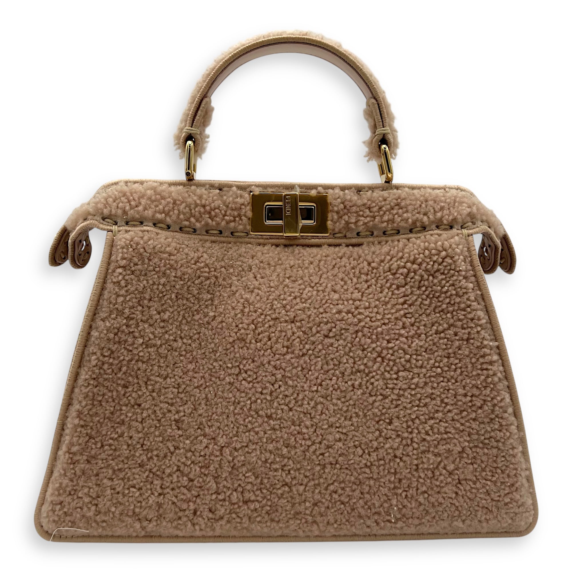 Iseeu Small Beige Top Handle Bag in Shearling, Gold hardware - Image 3