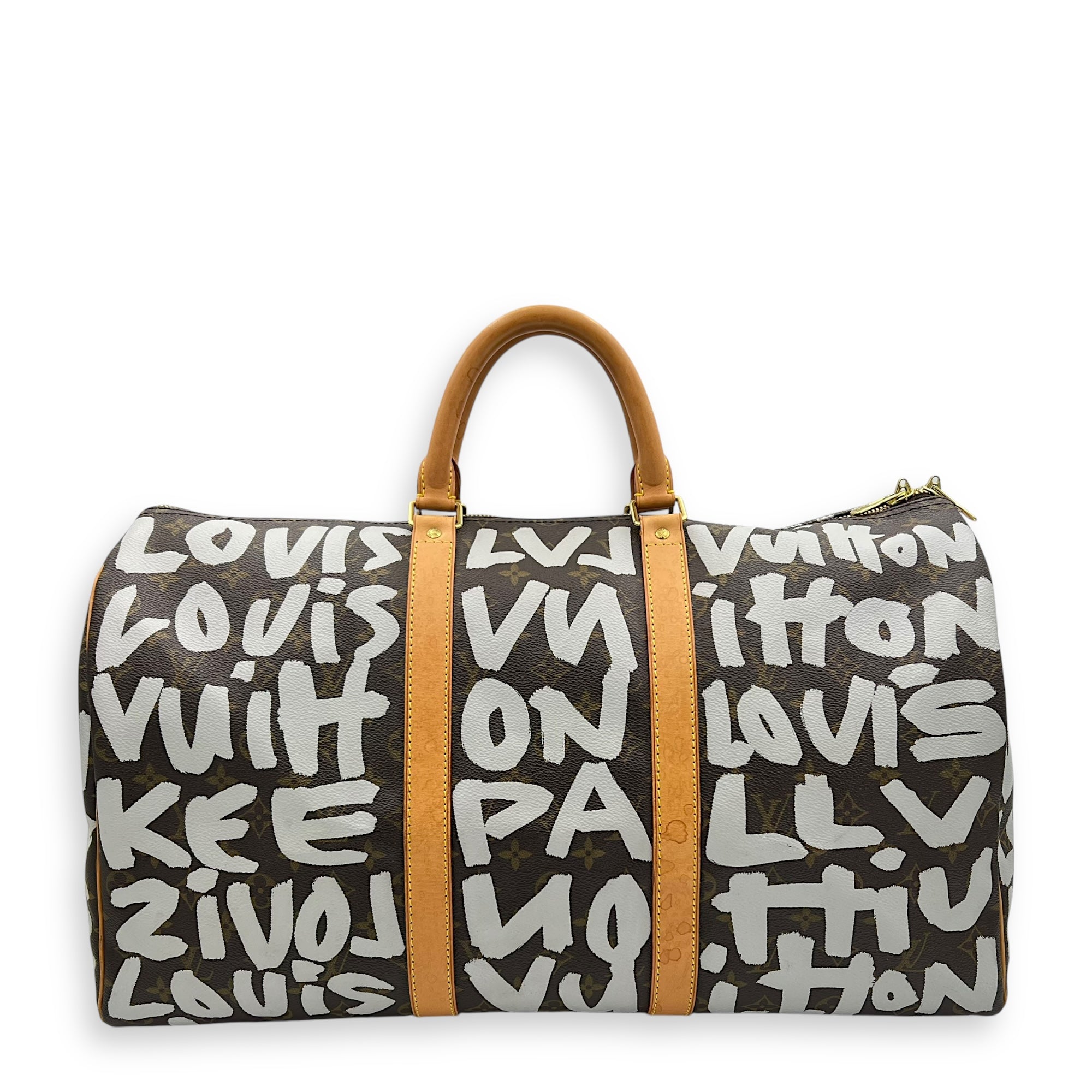 Stephen Sprouse Keepall 50 Brown Duffle Bag in Coated Canvas, Gold hardware - Image 3