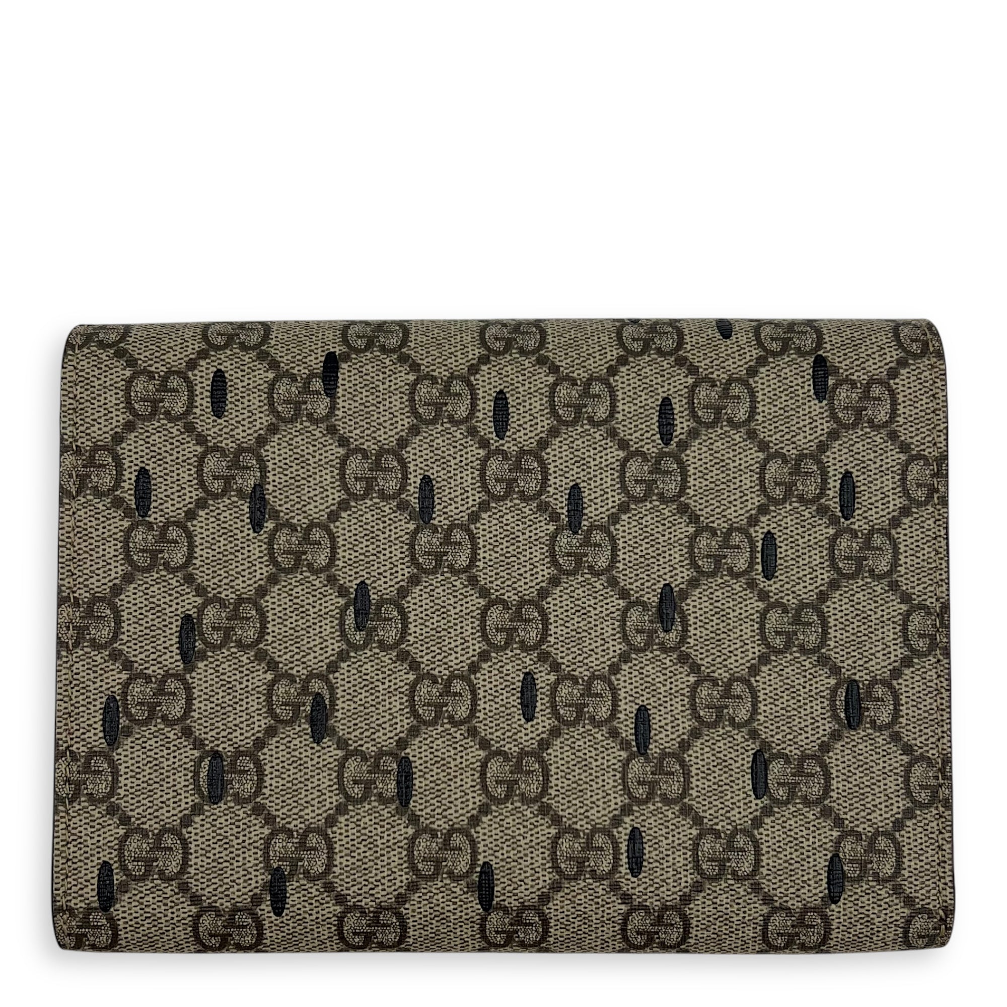 GG Clutch Brown in Coated Canvas, Gold hardware - Image 3