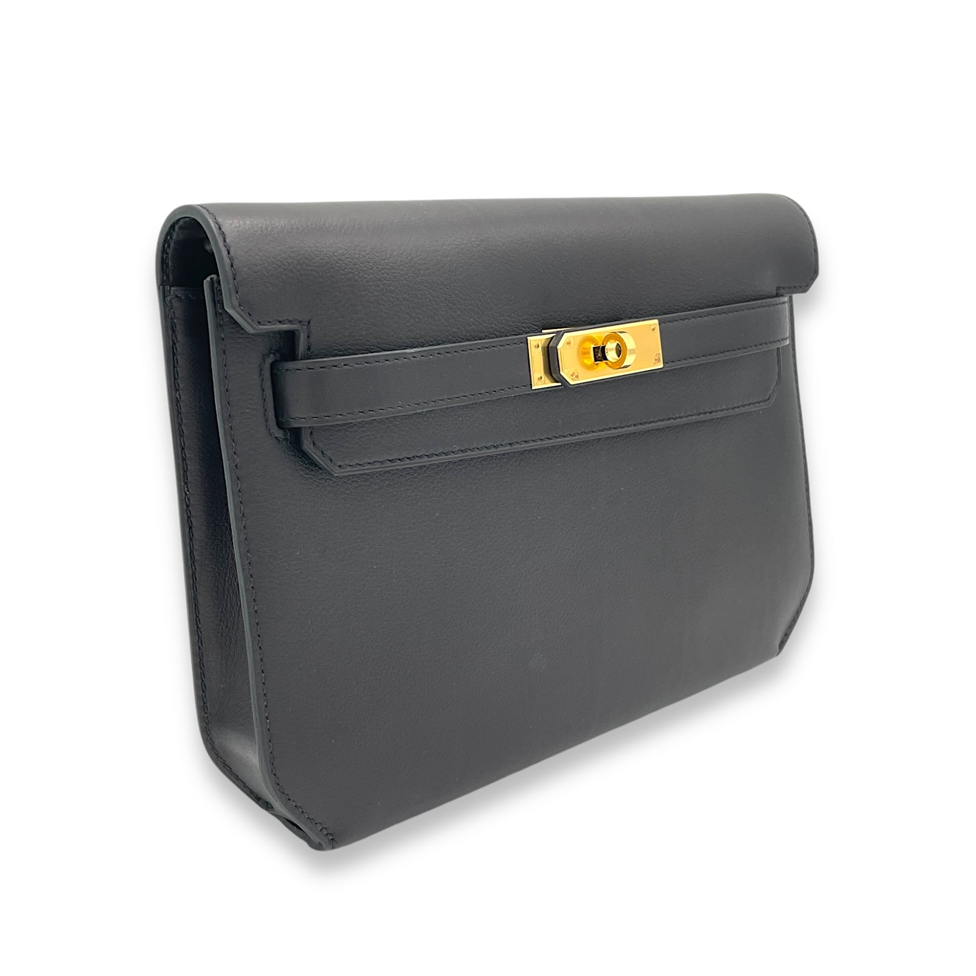 Kelly Depeches Black in Calfskin, Gold hardware - Image 4