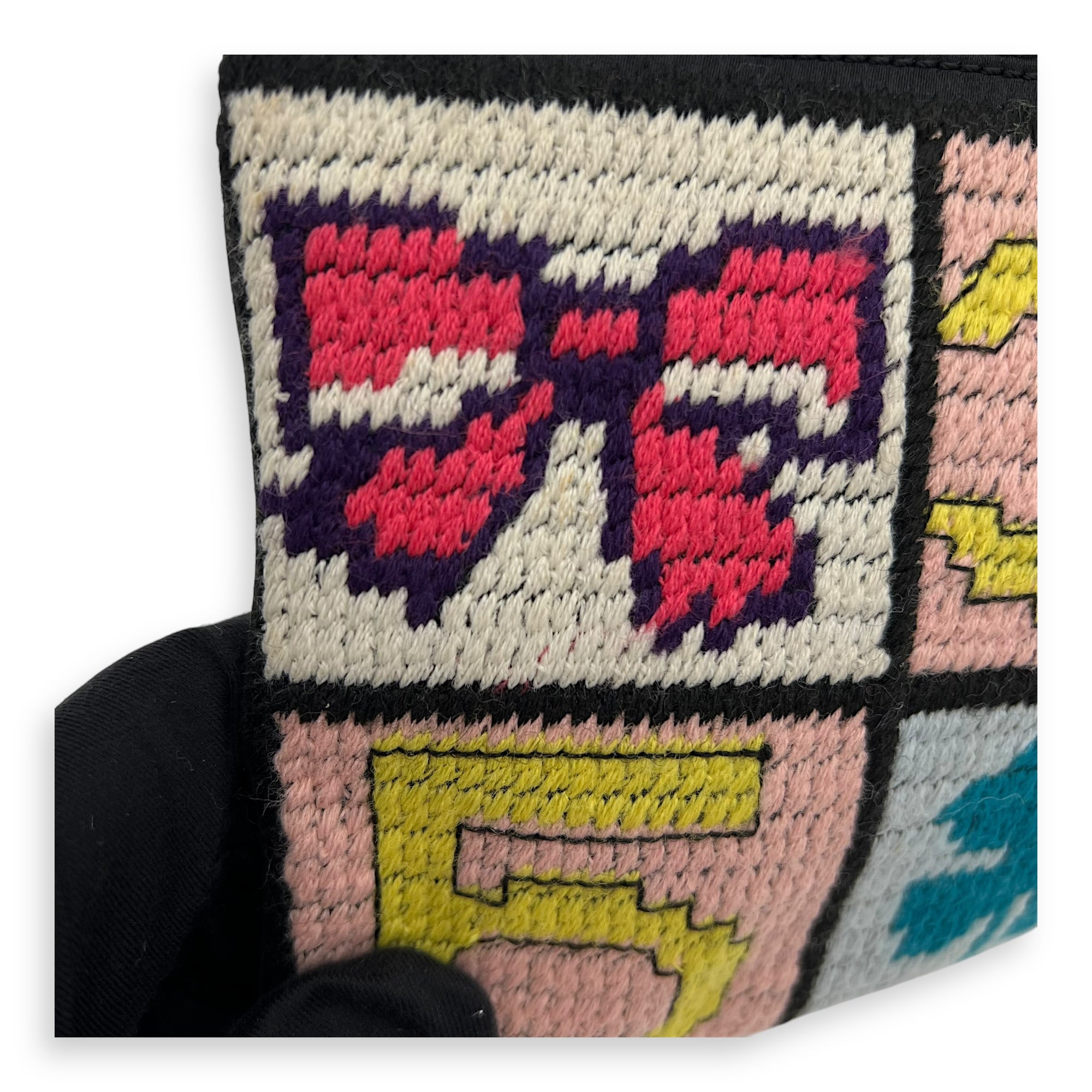 Patchwork Clutch Multi-colour in Knit, Gold hardware - Image 10