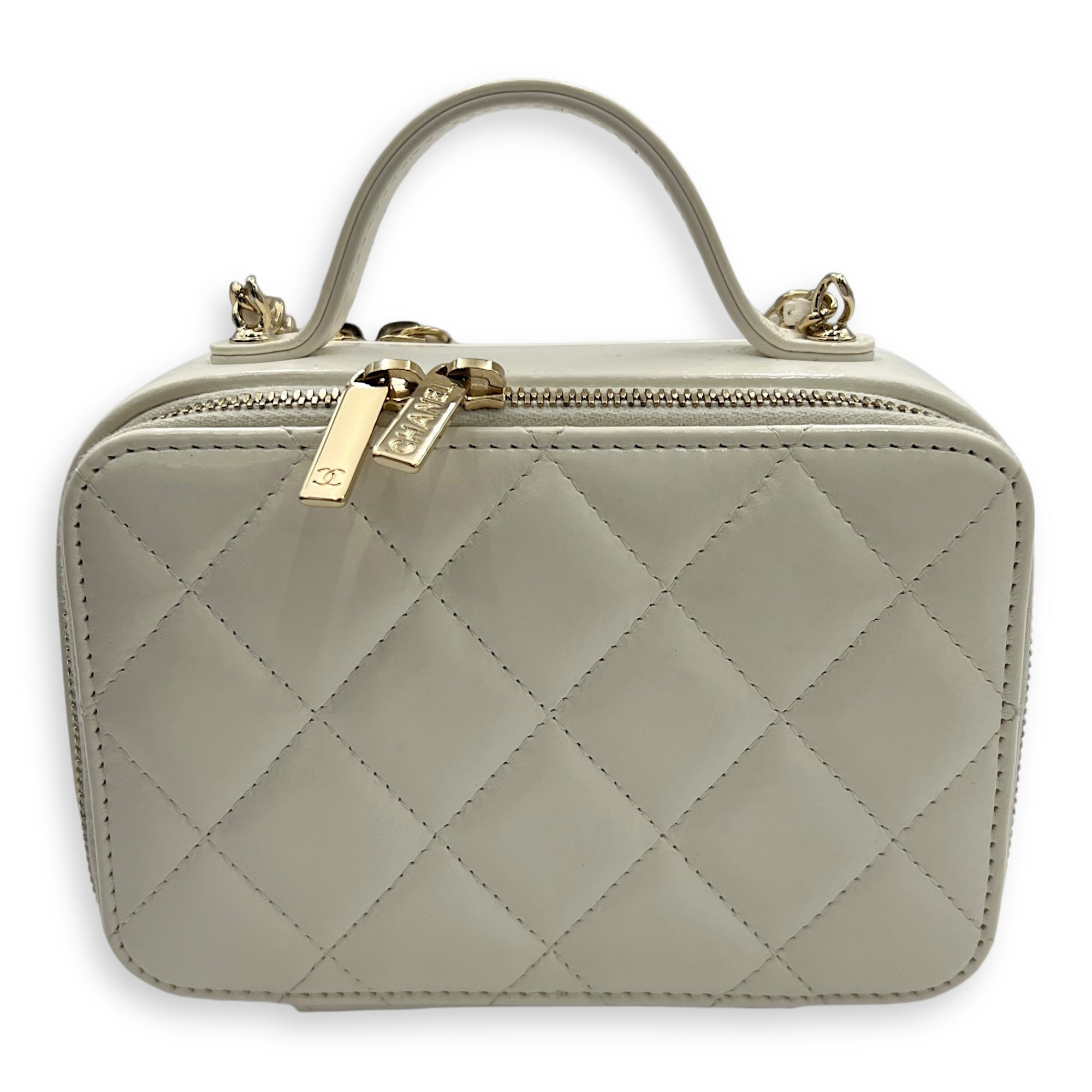 Vanity Top Handle Bag White in Calfskin, Gold hardware - Image 5