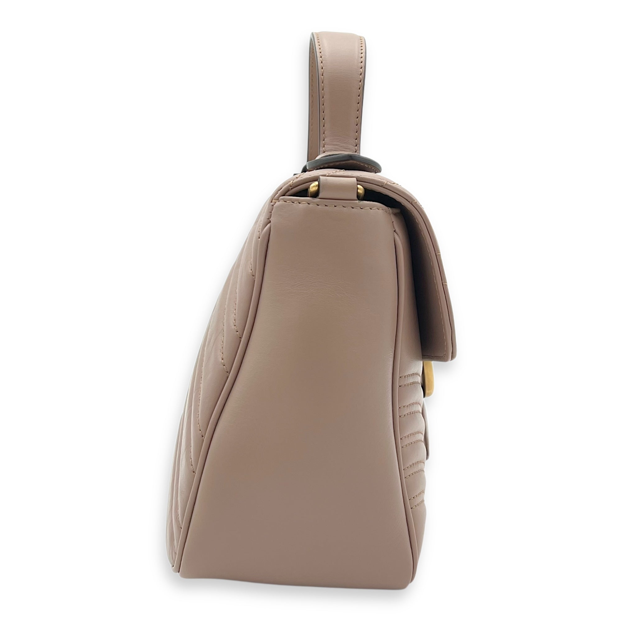 GG Marmont Top Handle Bag Beige in Calfskin, Gold hardware - Image 5