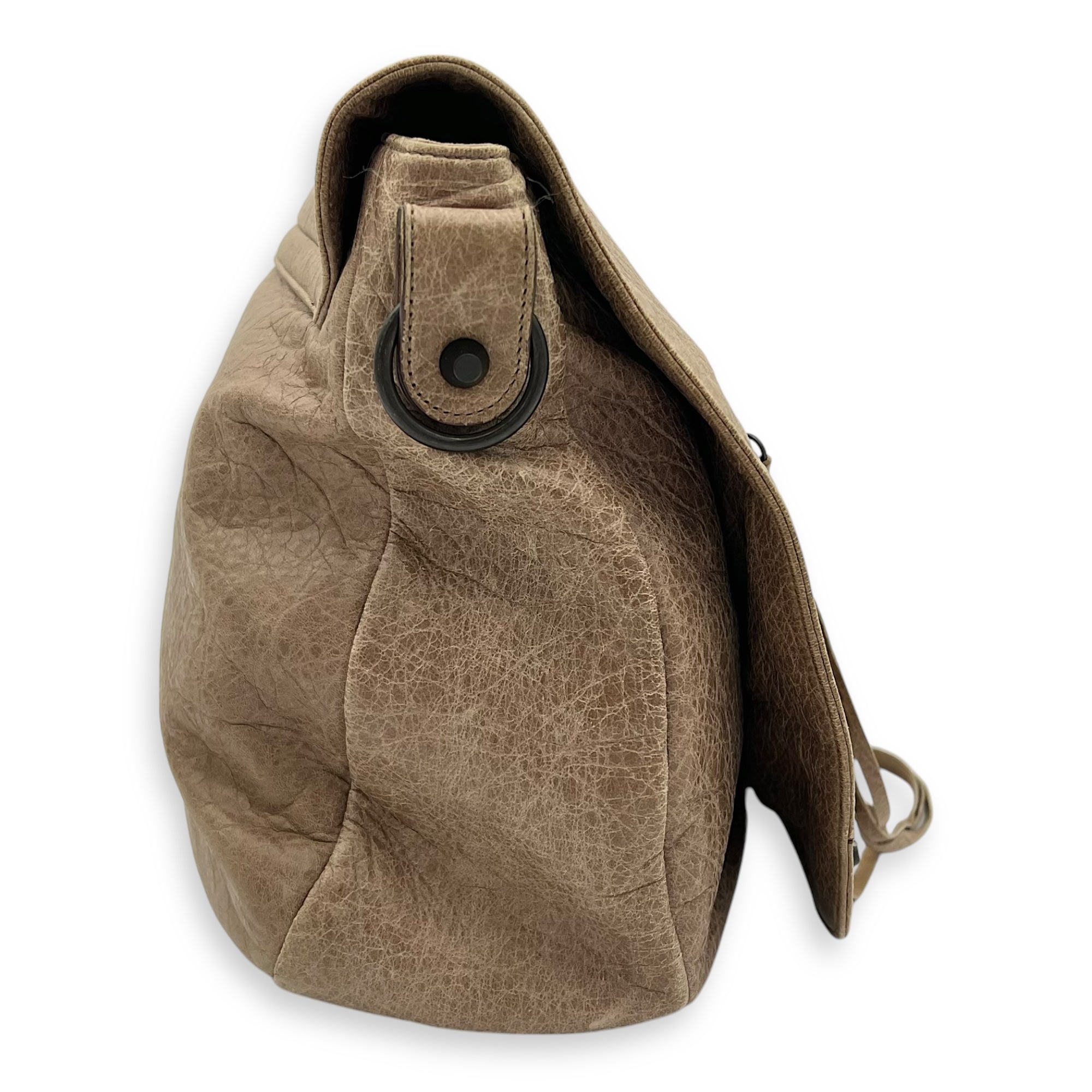 Folk Brown Crossbody Bag in Distressed Leather, Gunmetal hardware - Image 5