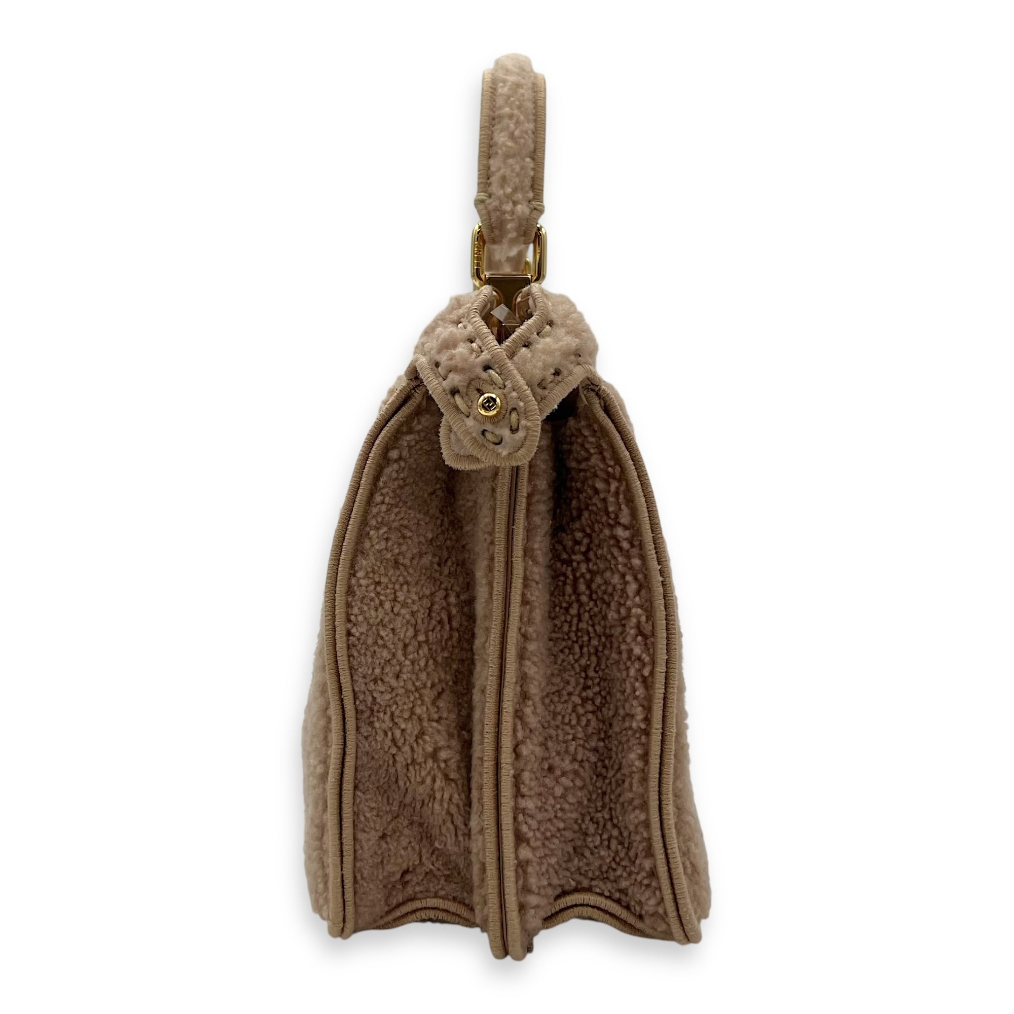 Iseeu Small Beige Top Handle Bag in Shearling, Gold hardware - Image 5
