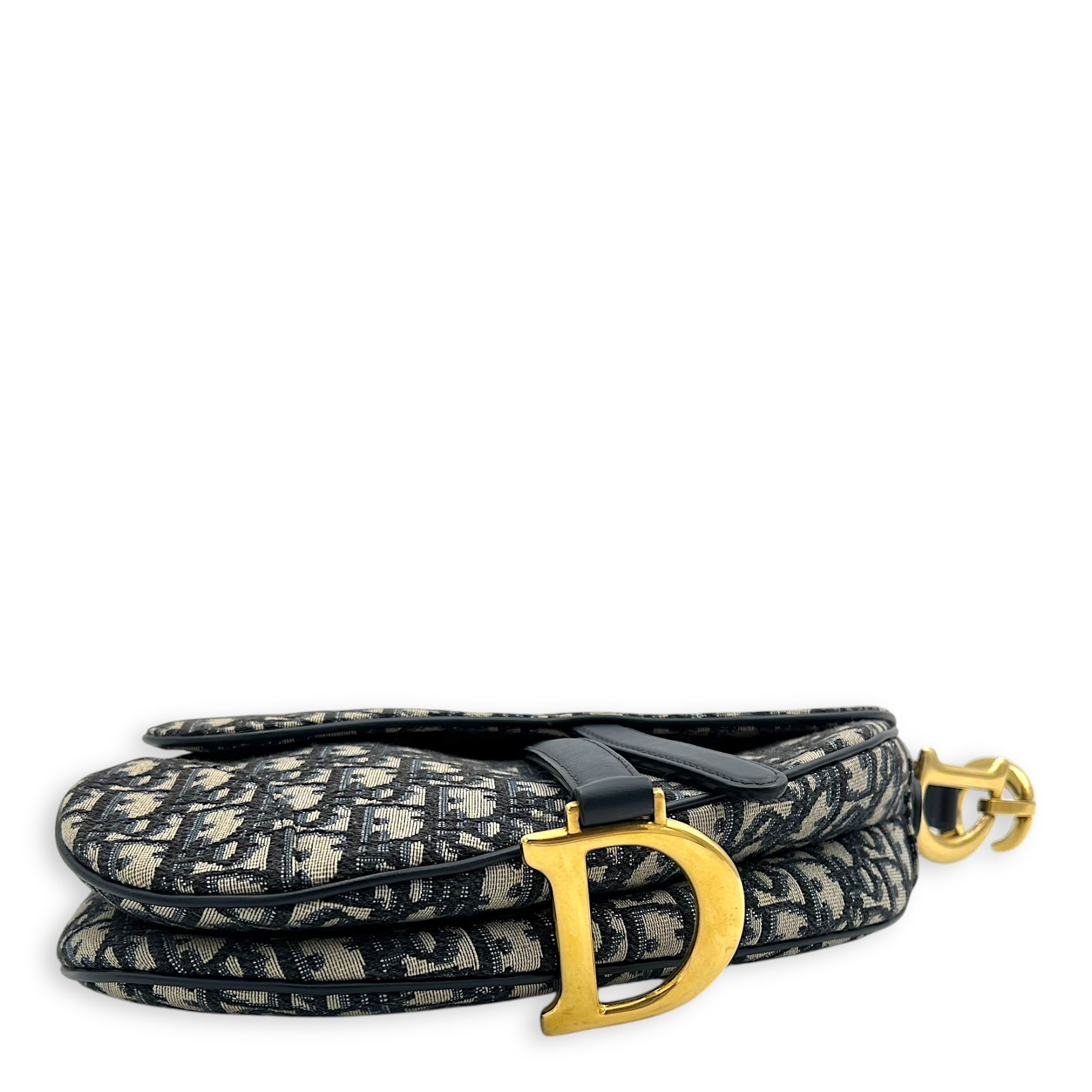 Saddle Shoulder Bag Medium Blue in Jacquard, Gold hardware - Image 6