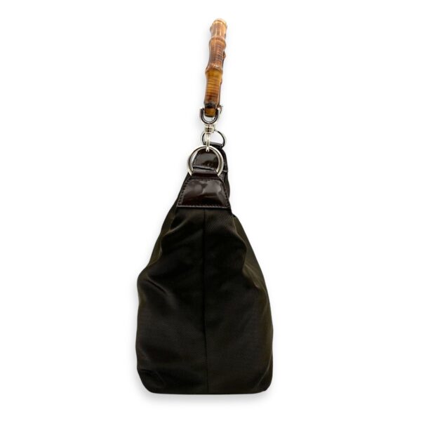 Bamboo Shoulder Bag Brown in Canvas, Silver hardware - Image 5