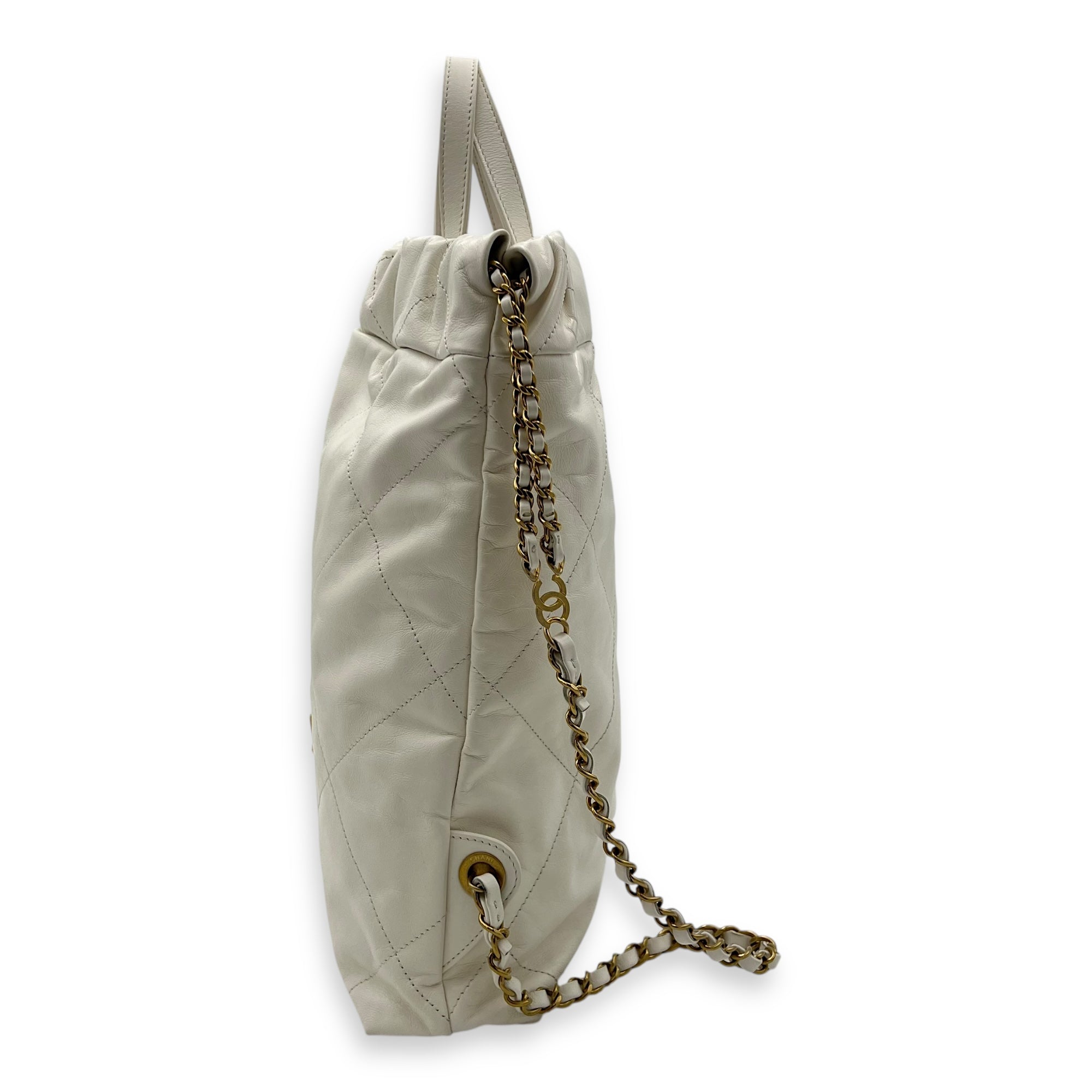 C22 Backpack White in Calfskin, Gold hardware - Image 5