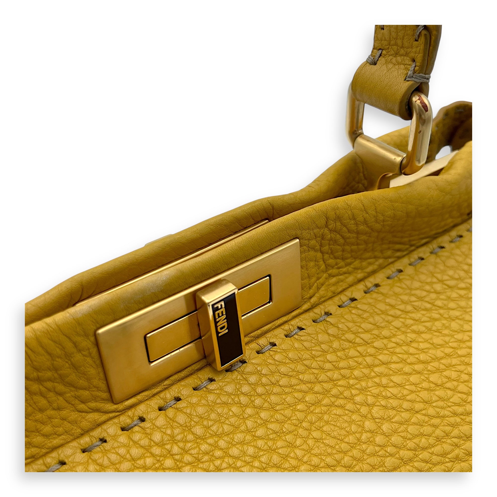 Peekaboo Top Handle Bag Yellow in Calfskin, Gold hardware - Image 7