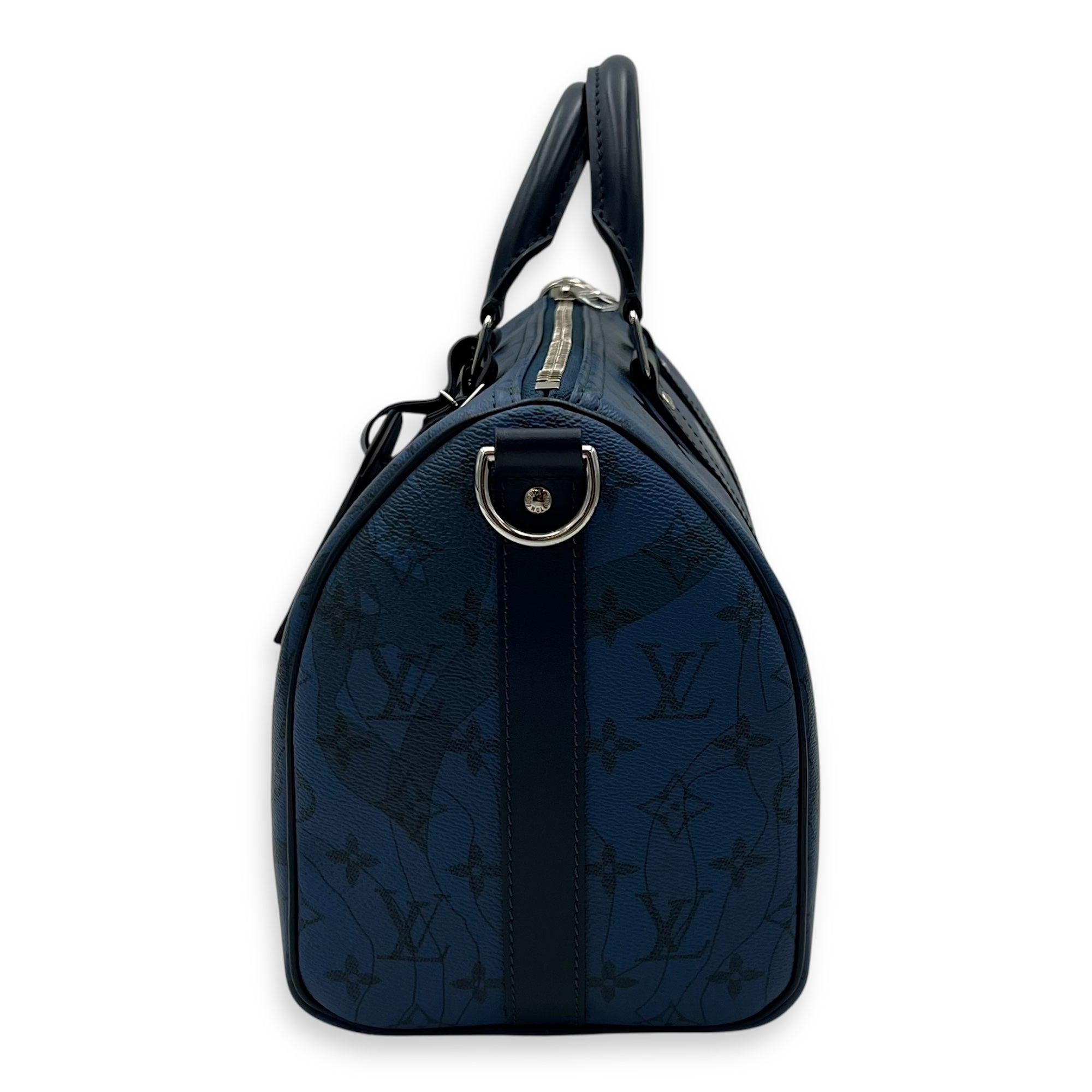 Limited Edition Acquagarden Keepall 35 Blue Top Handle Bag in Coated Canvas, Silver hardware - Image 4