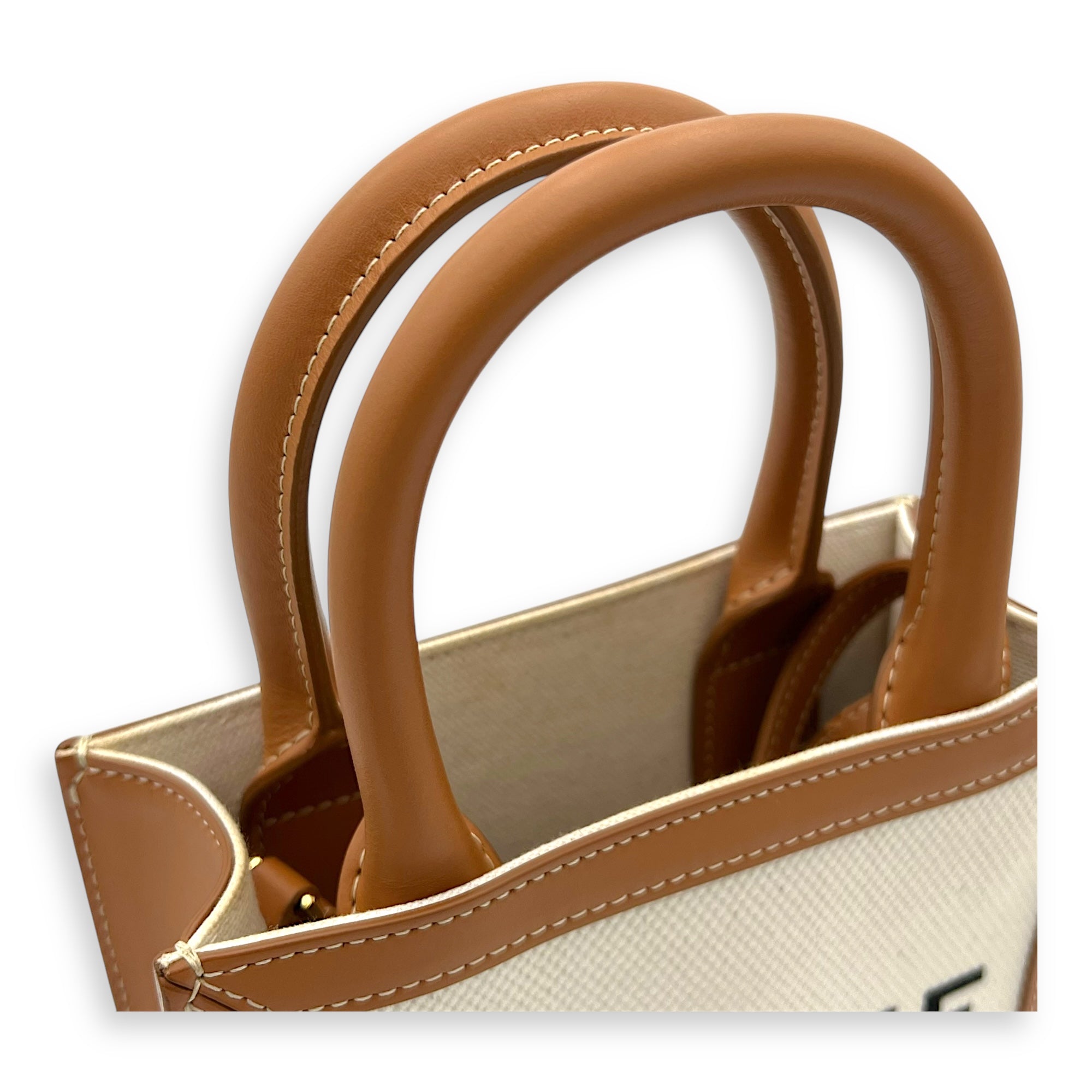 Cabas Top Handle Bag Small Beige in Canvas, Gold hardware - Image 7