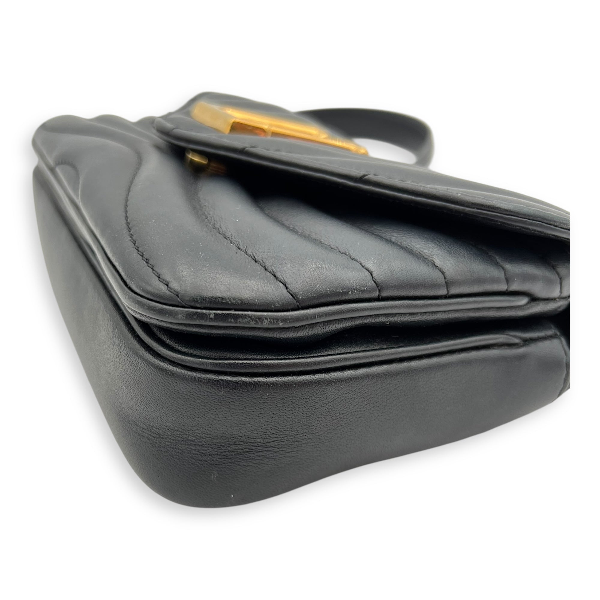 New Wave Crossbody Bag PM Black in Calfskin, Gold hardware - Image 10