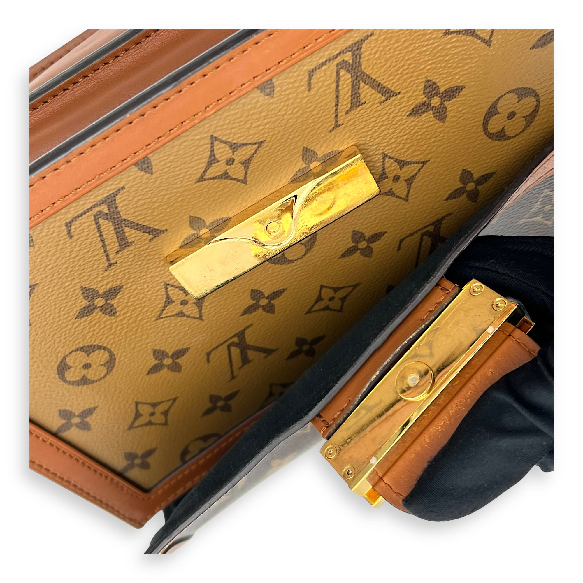 Dauphine MM Brown Shoulder Bag in Monogram Coated Canvas, Gold hardware - Image 7