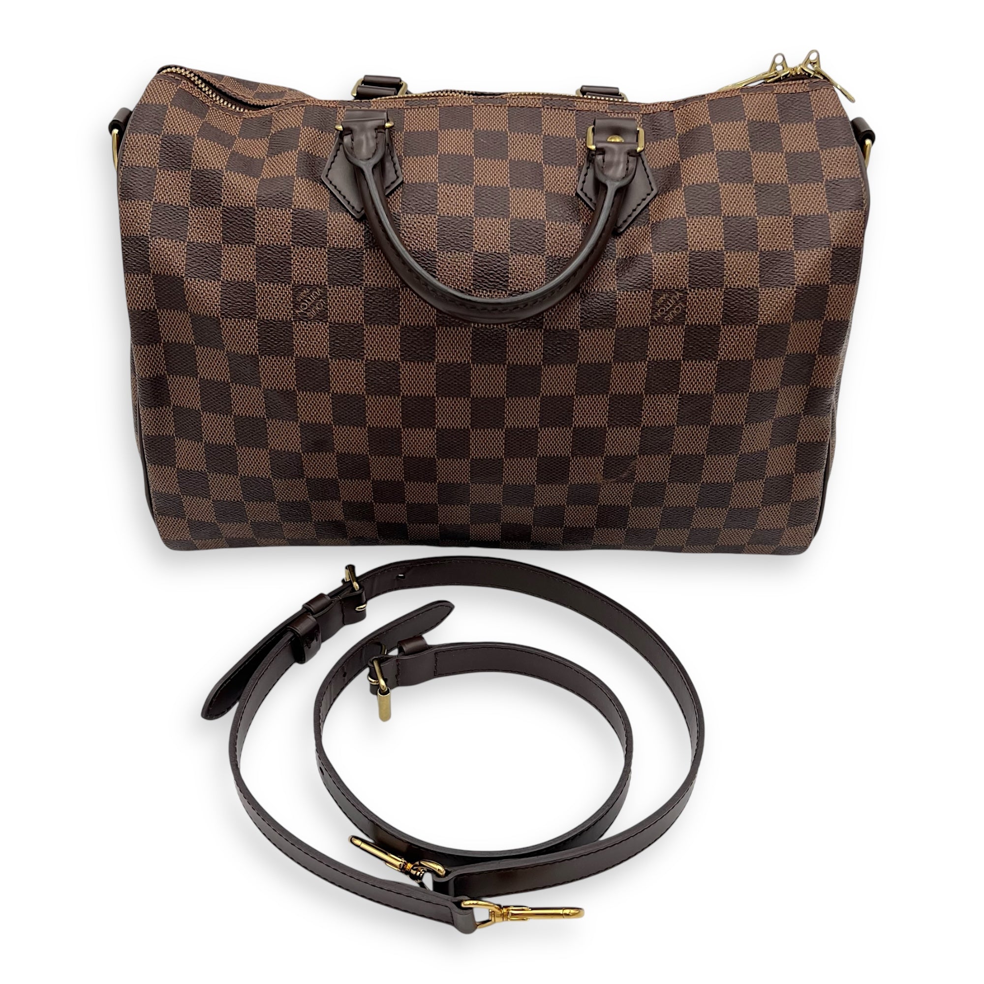 Speedy Bandouliere 35 Brown Top Handle Bag in Coated Canvas, Gold hardware - Image 14