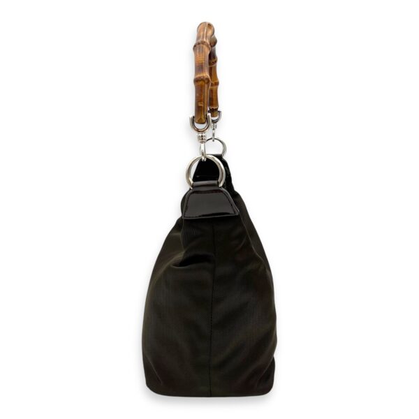 Bamboo Shoulder Bag Brown in Canvas, Silver hardware - Image 4