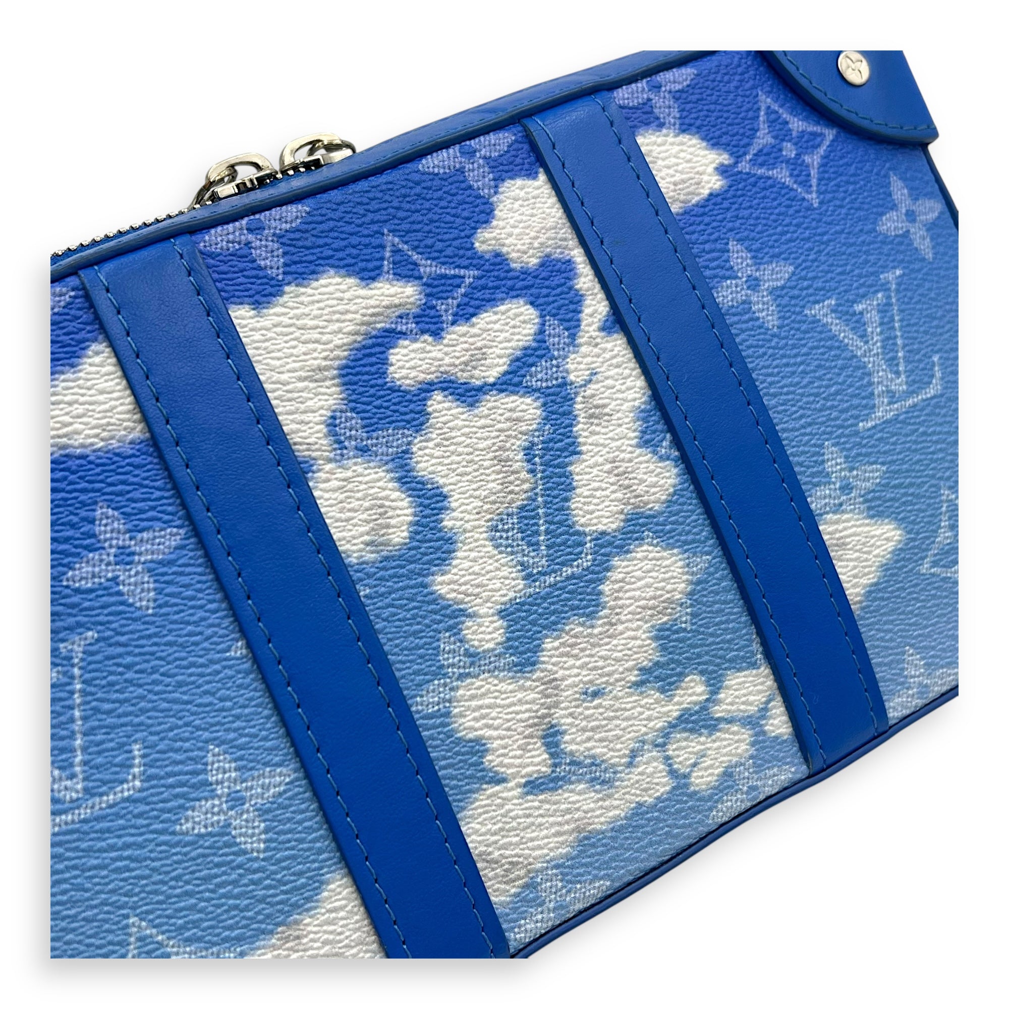 Clouds Soft Trunk Wallet Crossbody Bag Blue in Coated Canvas, Silver hardware - Image 8
