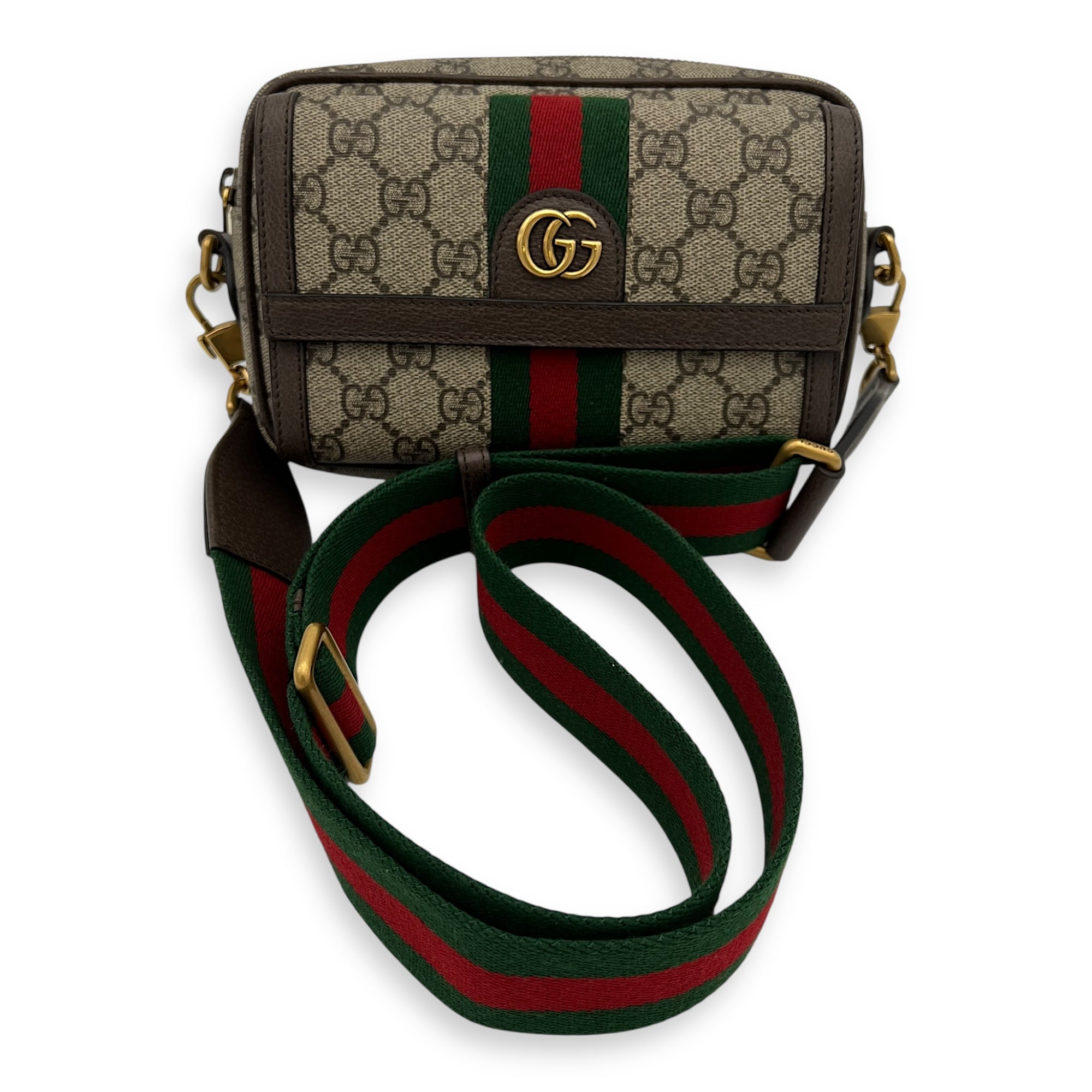 Ophidia Crossbody Bag Mini Brown in Coated Canvas, Gold hardware - Image 9