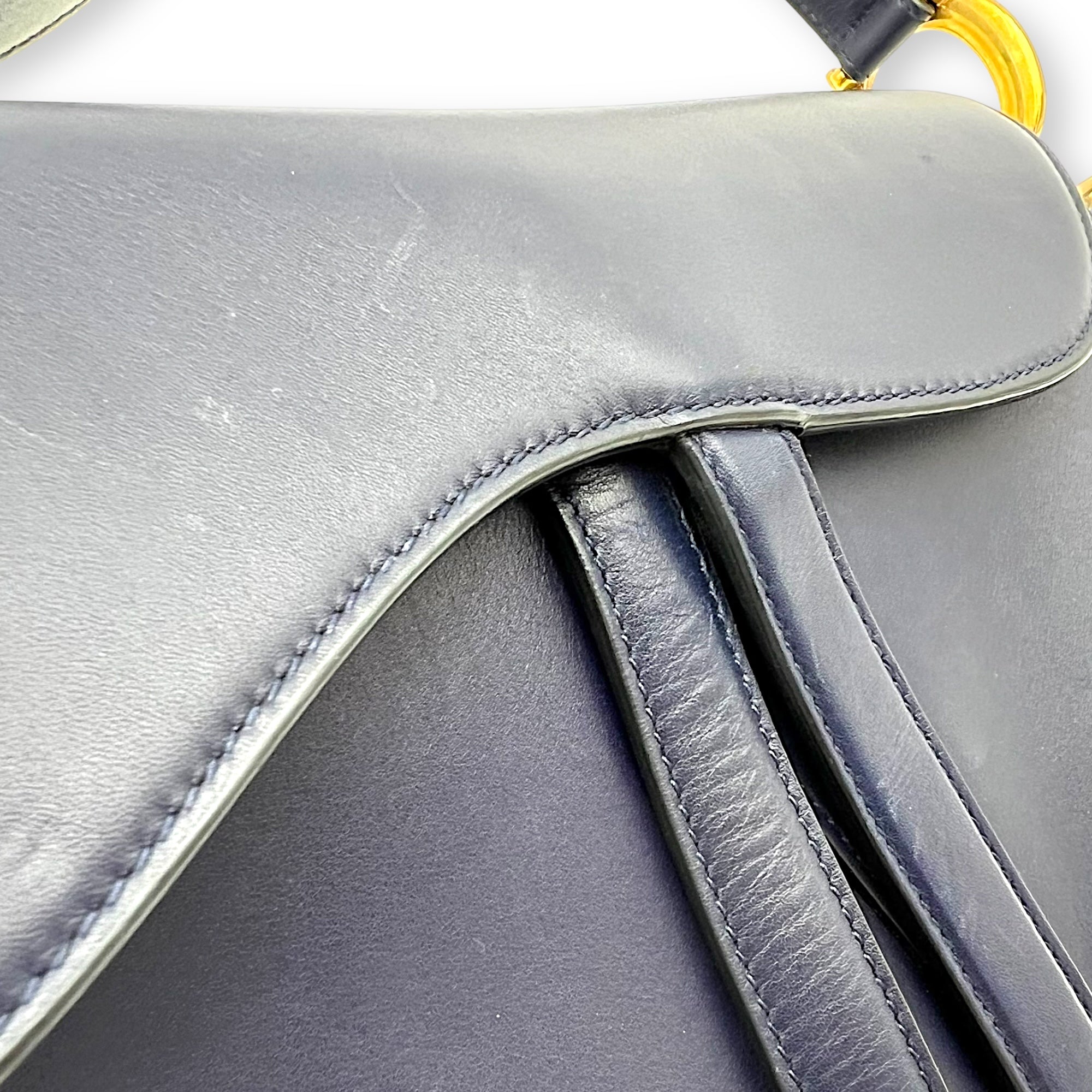 Saddle Shoulder Bag Blue in Calfskin, Gold hardware - Image 10